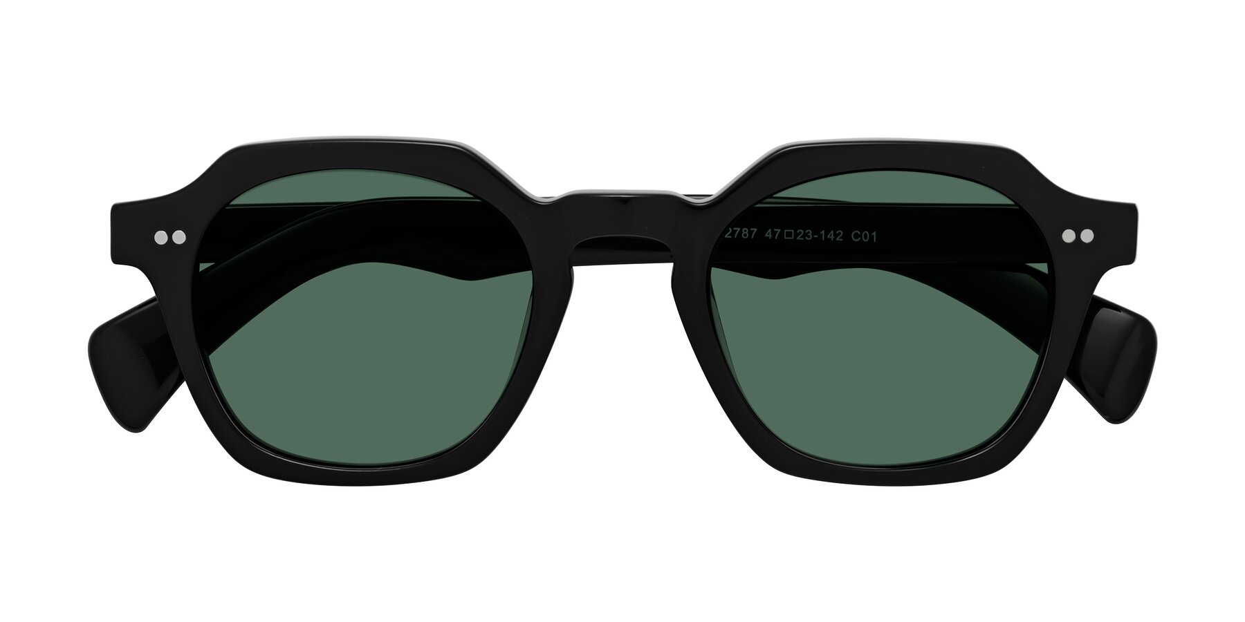 Folded Front of Beckett in Black with Green Polarized Lenses