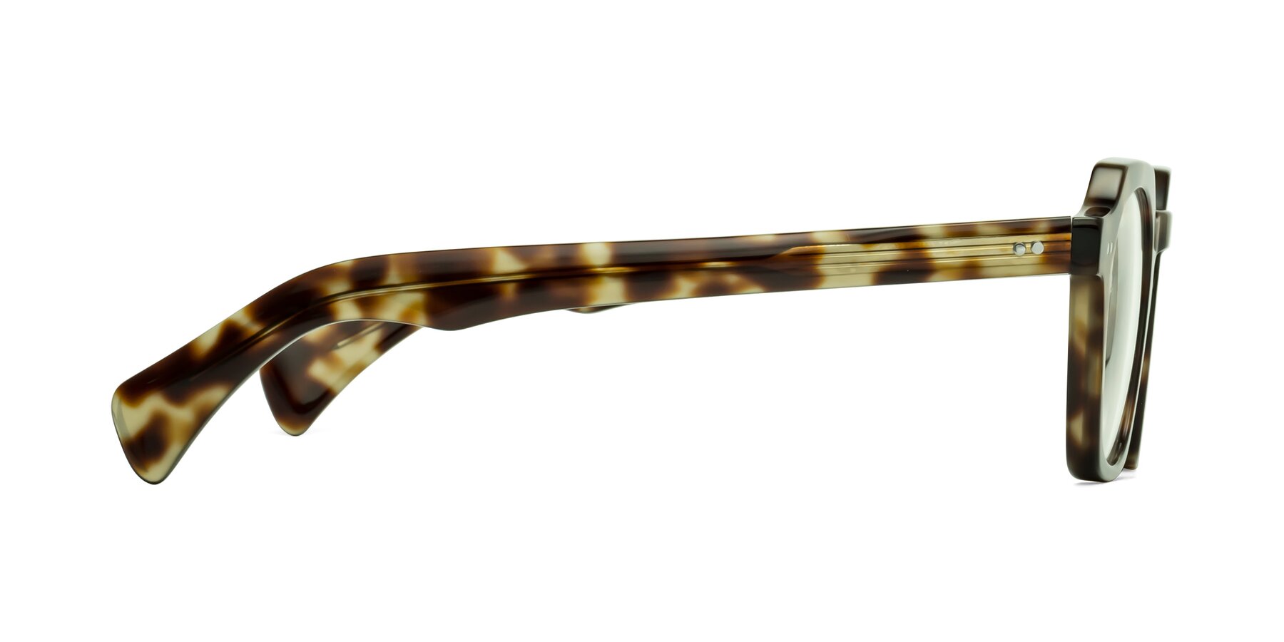 Side of Beckett in Olive Tortoise with Clear Eyeglass Lenses