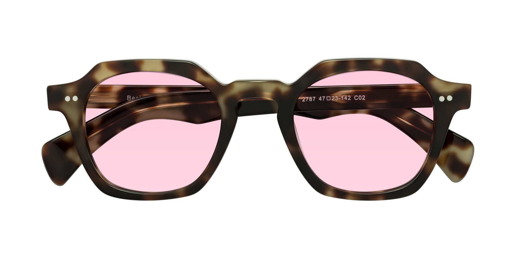 Folded Front of Beckett in Olive Tortoise with Light Pink Tinted Lenses