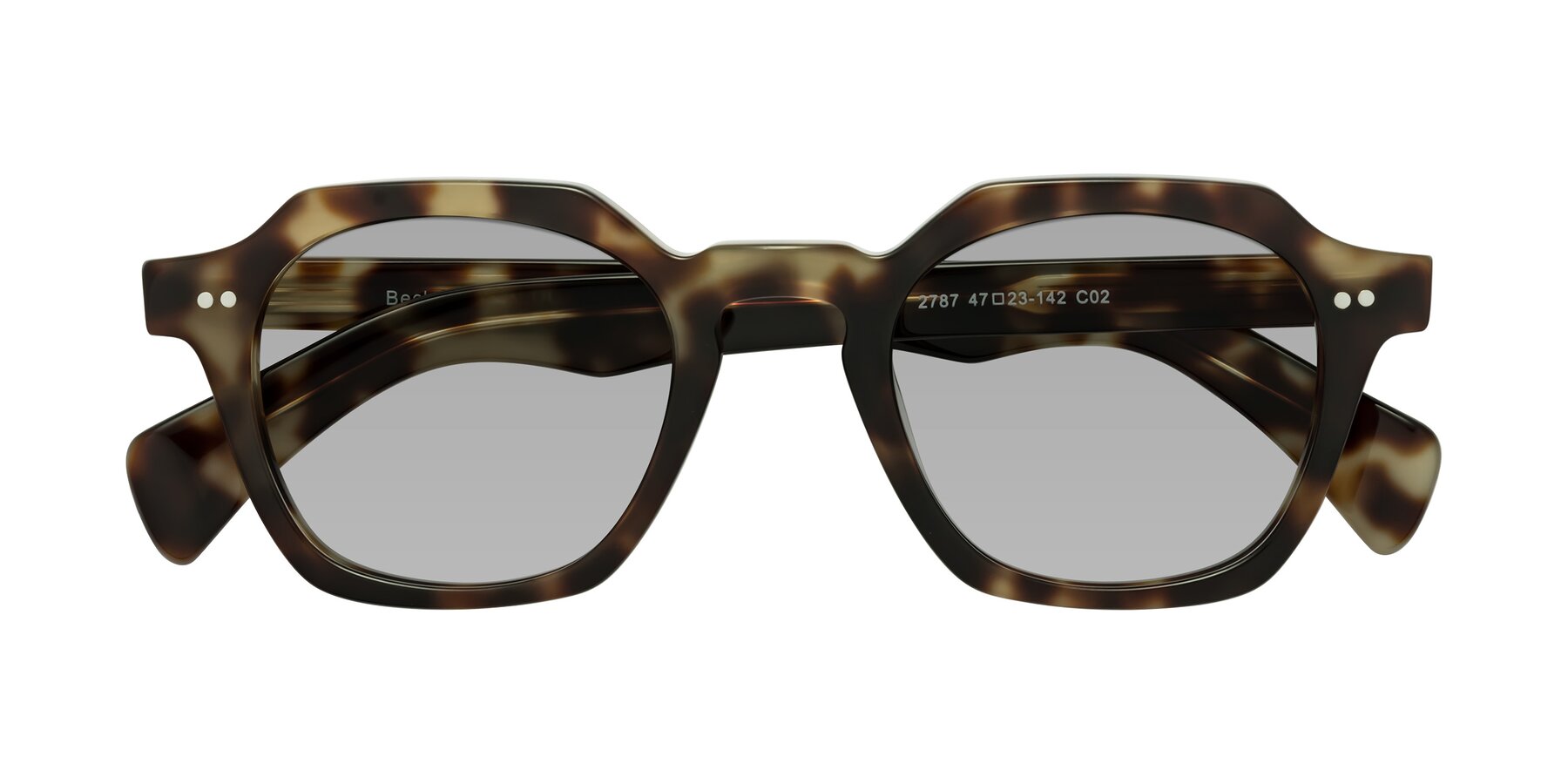 Folded Front of Beckett in Olive Tortoise with Light Gray Tinted Lenses