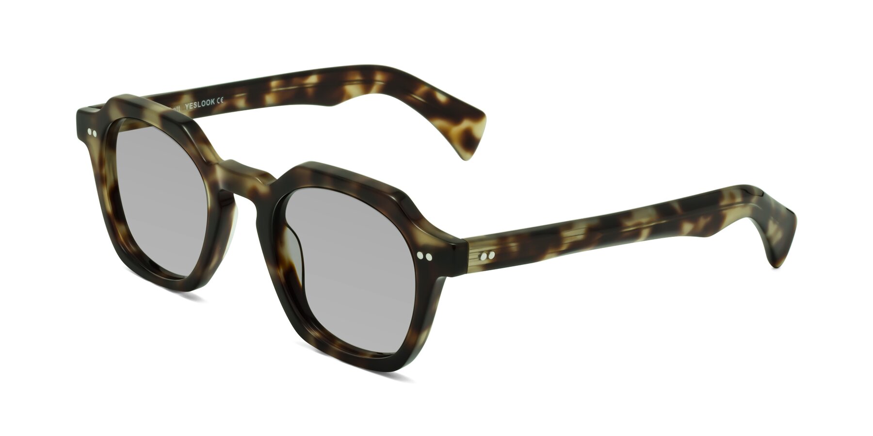 Angle of Beckett in Olive Tortoise with Light Gray Tinted Lenses