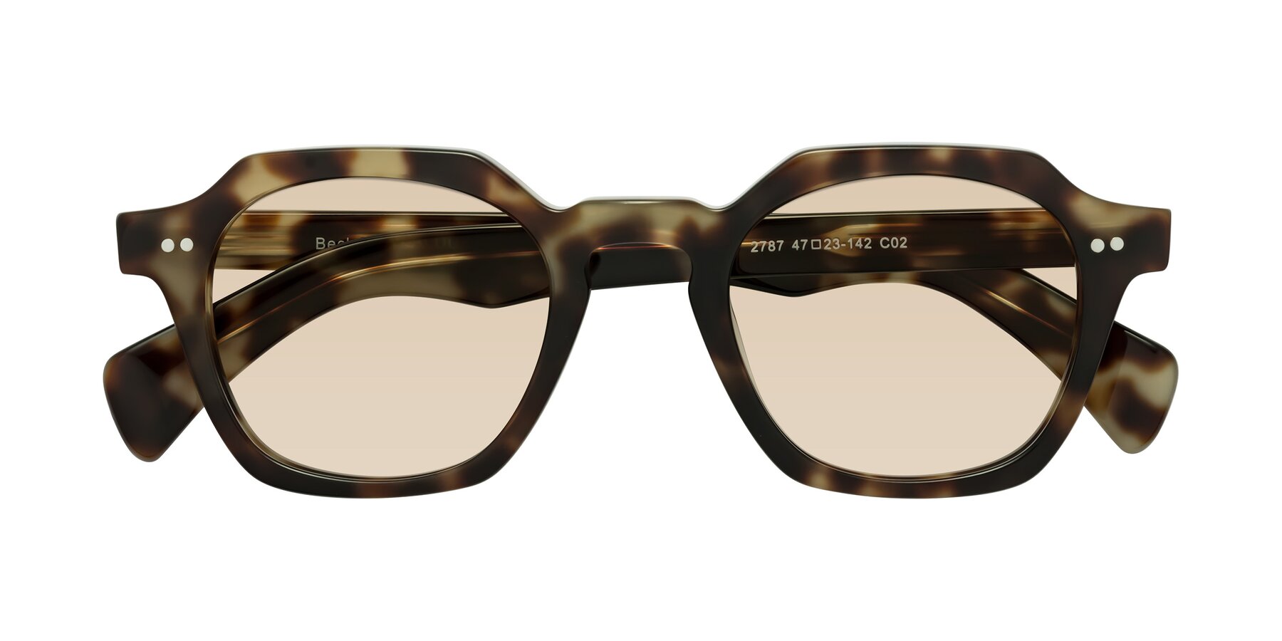 Folded Front of Beckett in Olive Tortoise with Light Brown Tinted Lenses