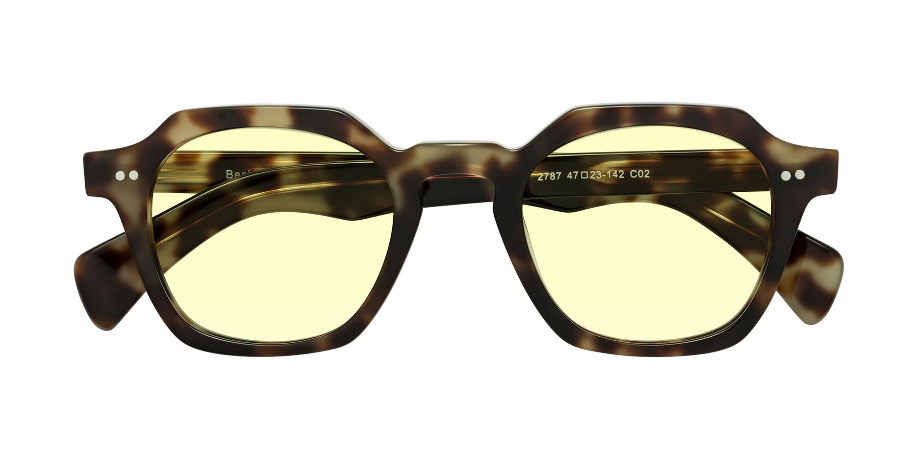 Folded Front of Beckett in Olive Tortoise with Light Yellow Tinted Lenses