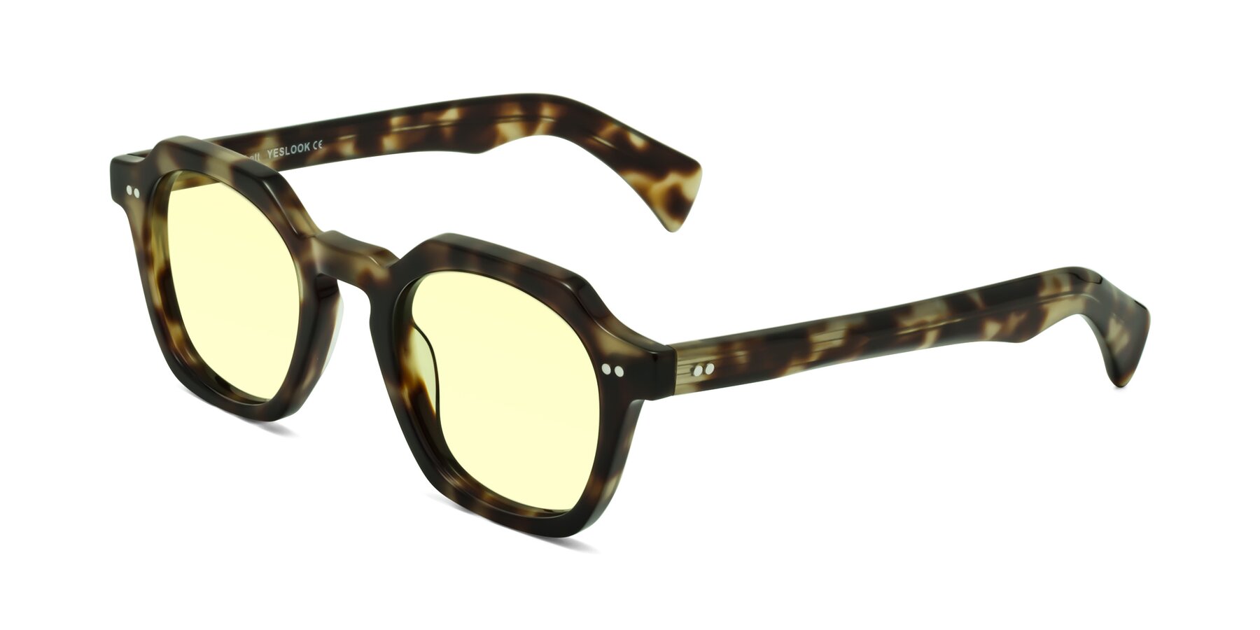 Angle of Beckett in Olive Tortoise with Light Yellow Tinted Lenses