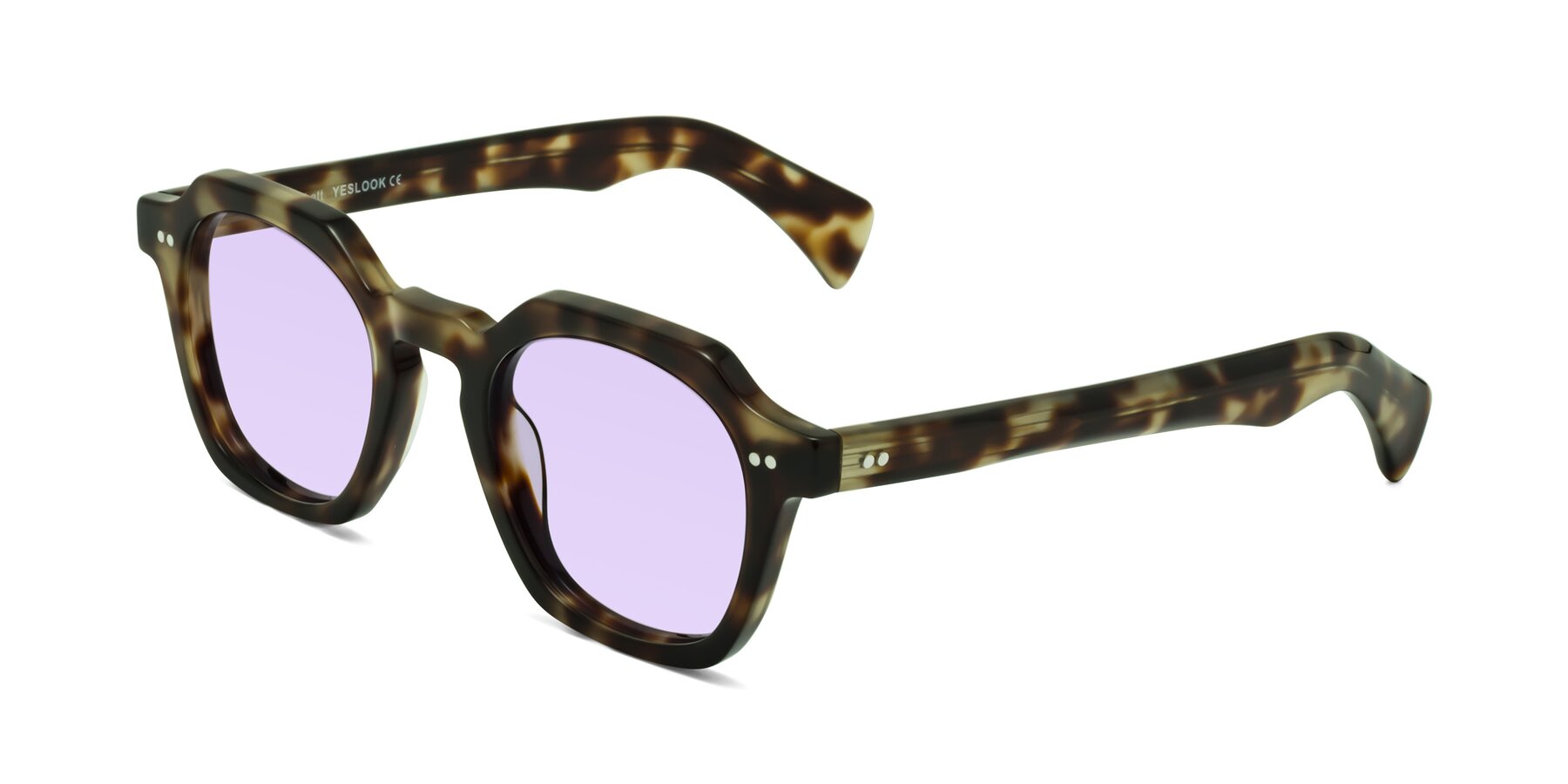 Angle of Beckett in Olive Tortoise with Light Purple Tinted Lenses