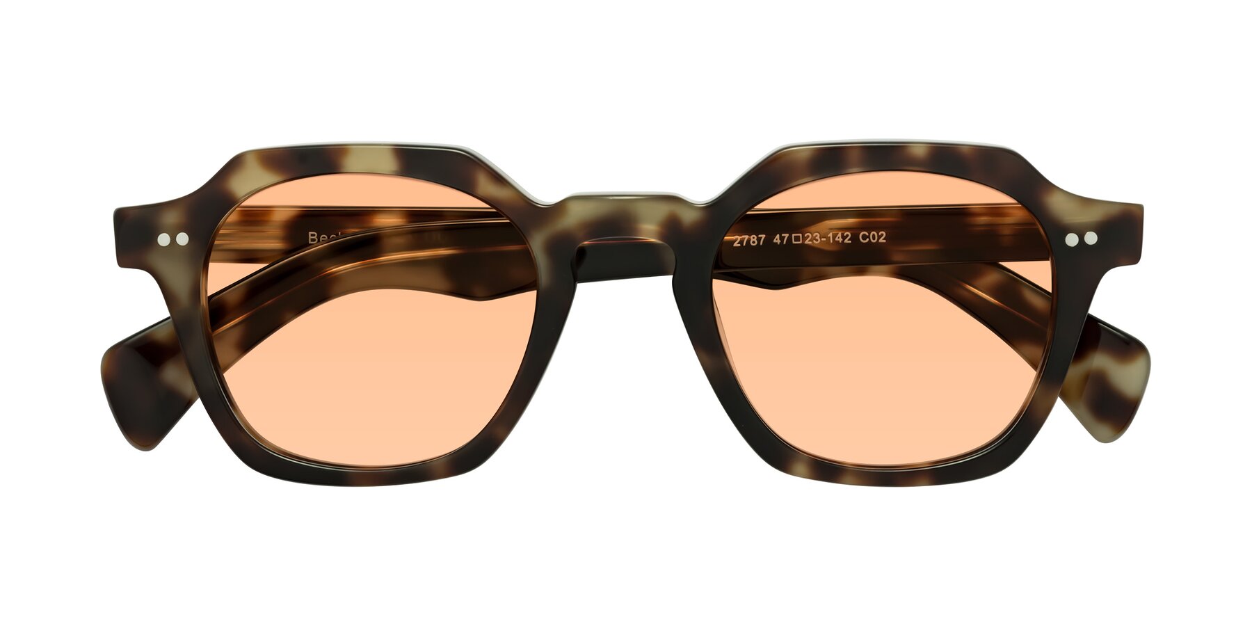 Folded Front of Beckett in Olive Tortoise with Light Orange Tinted Lenses