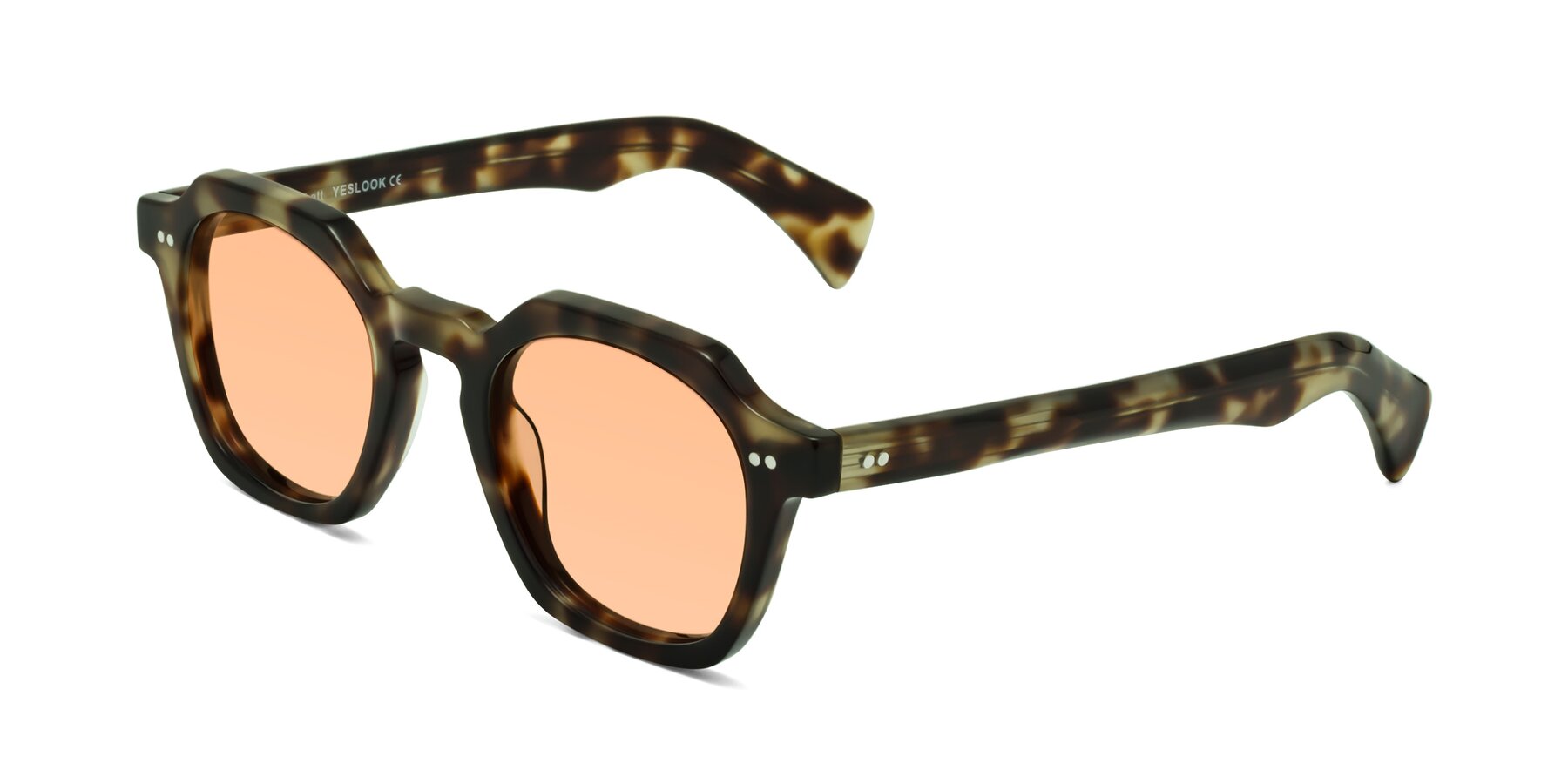 Angle of Beckett in Olive Tortoise with Light Orange Tinted Lenses