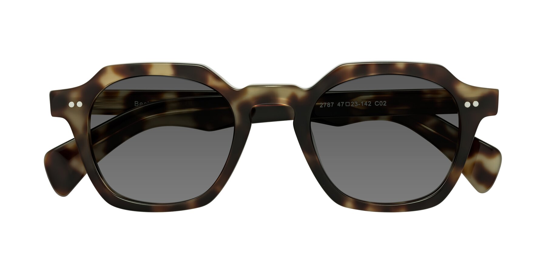 Folded Front of Beckett in Olive Tortoise with Medium Gray Tinted Lenses