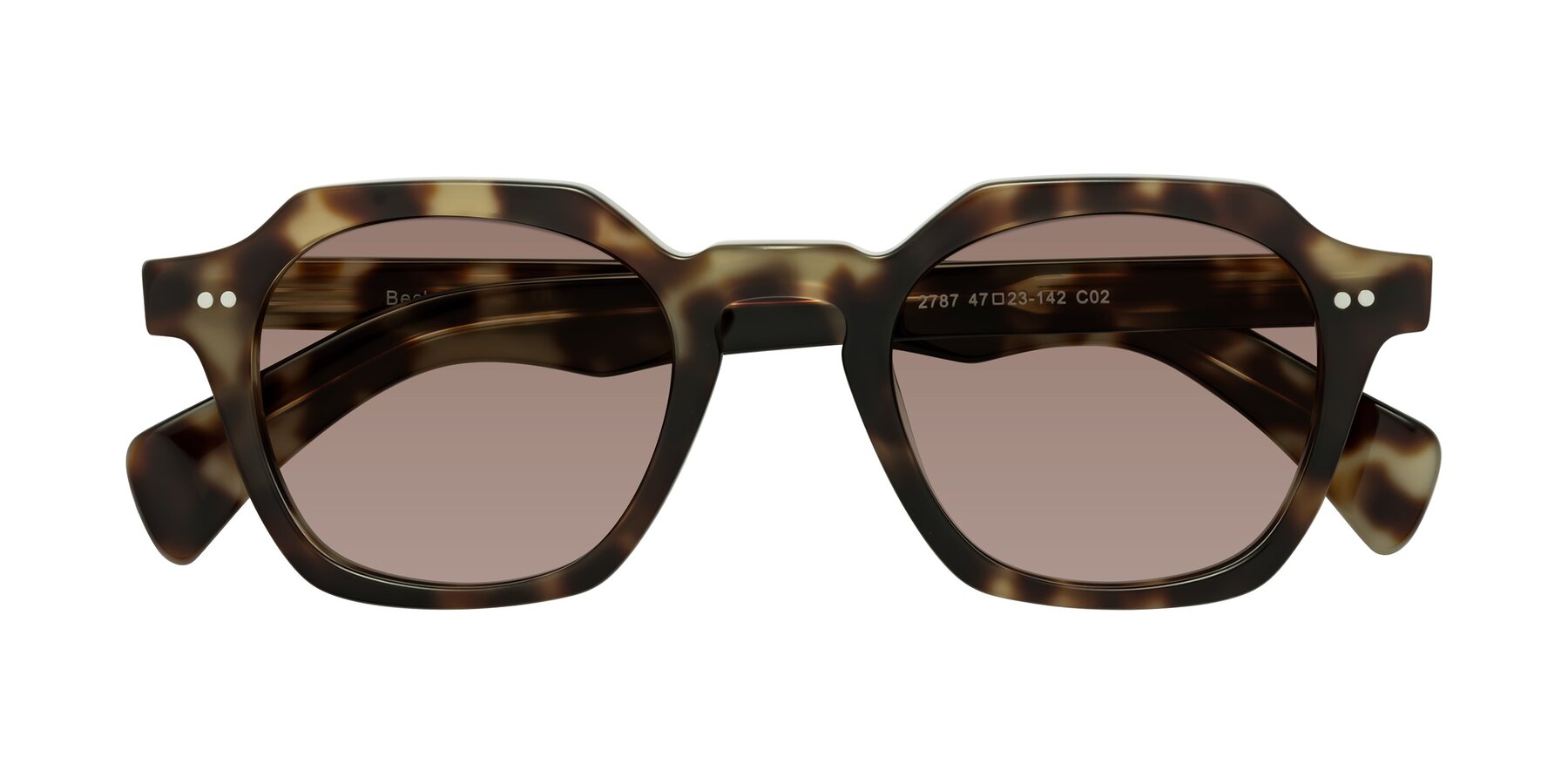 Folded Front of Beckett in Olive Tortoise with Medium Brown Tinted Lenses