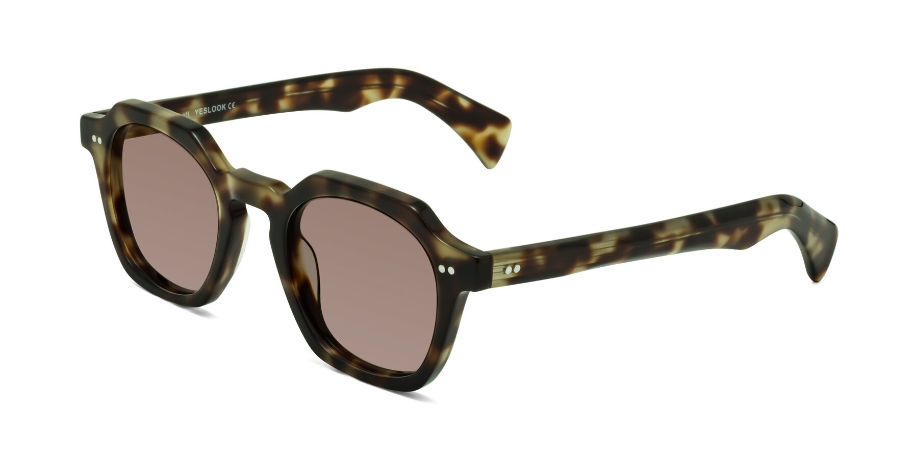 Angle of Beckett in Olive Tortoise with Medium Brown Tinted Lenses