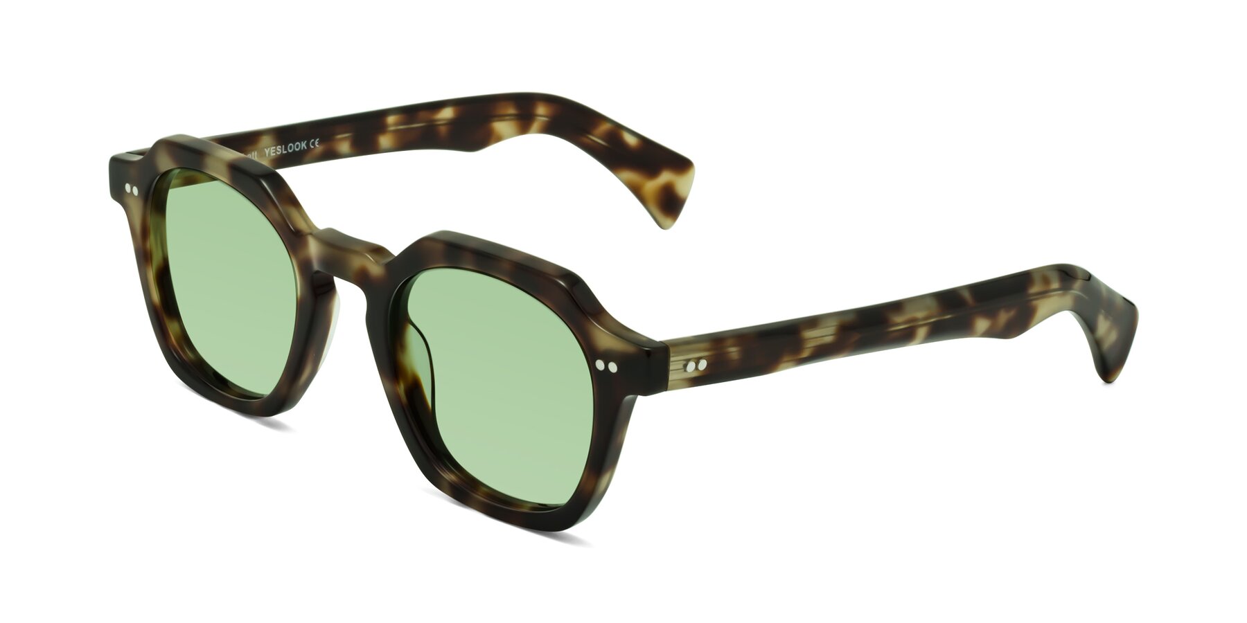 Angle of Beckett in Olive Tortoise with Medium Green Tinted Lenses