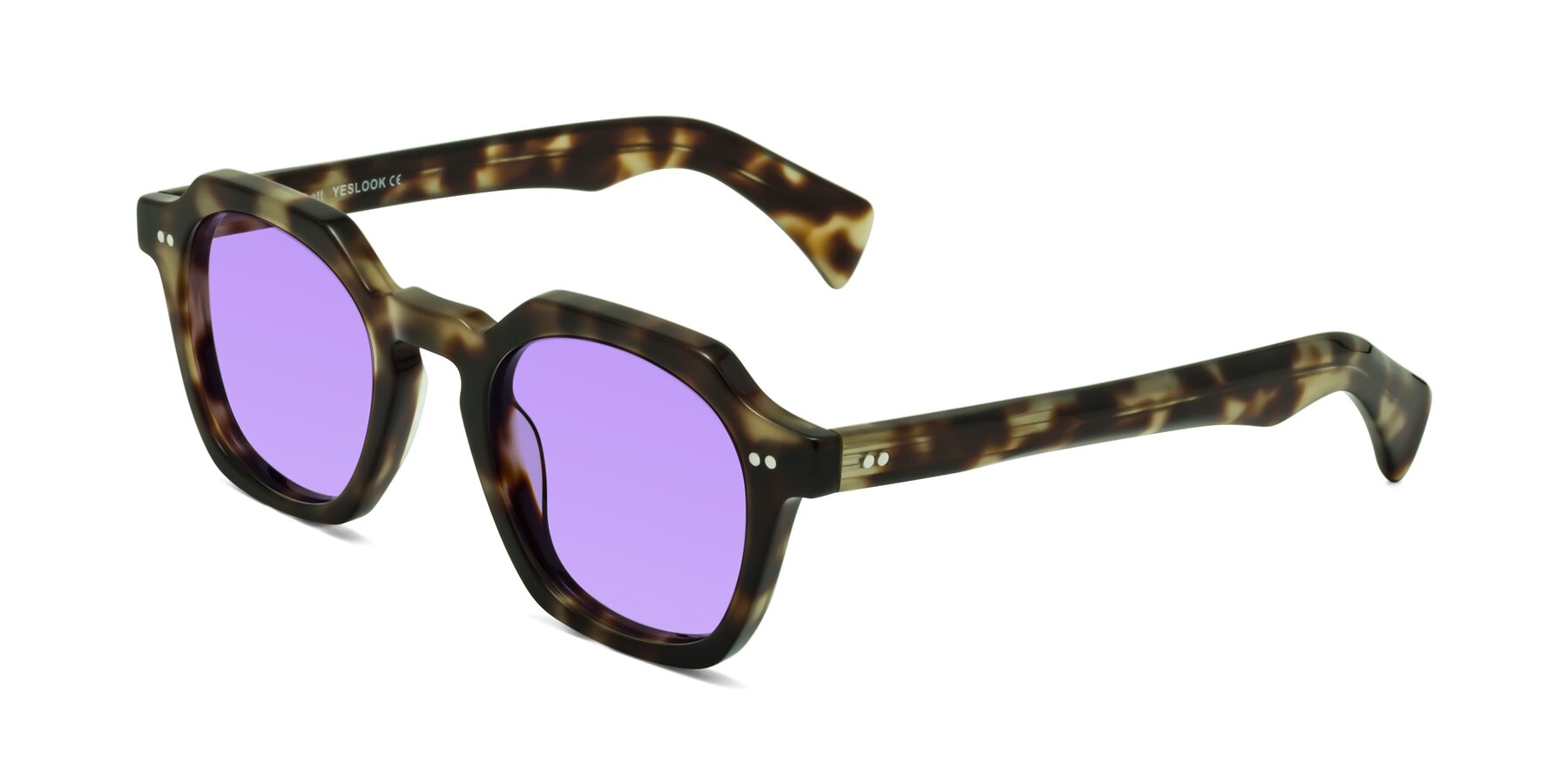 Angle of Beckett in Olive Tortoise with Medium Purple Tinted Lenses