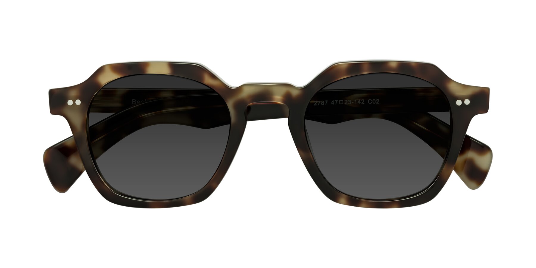 Folded Front of Beckett in Olive Tortoise with Gray Tinted Lenses