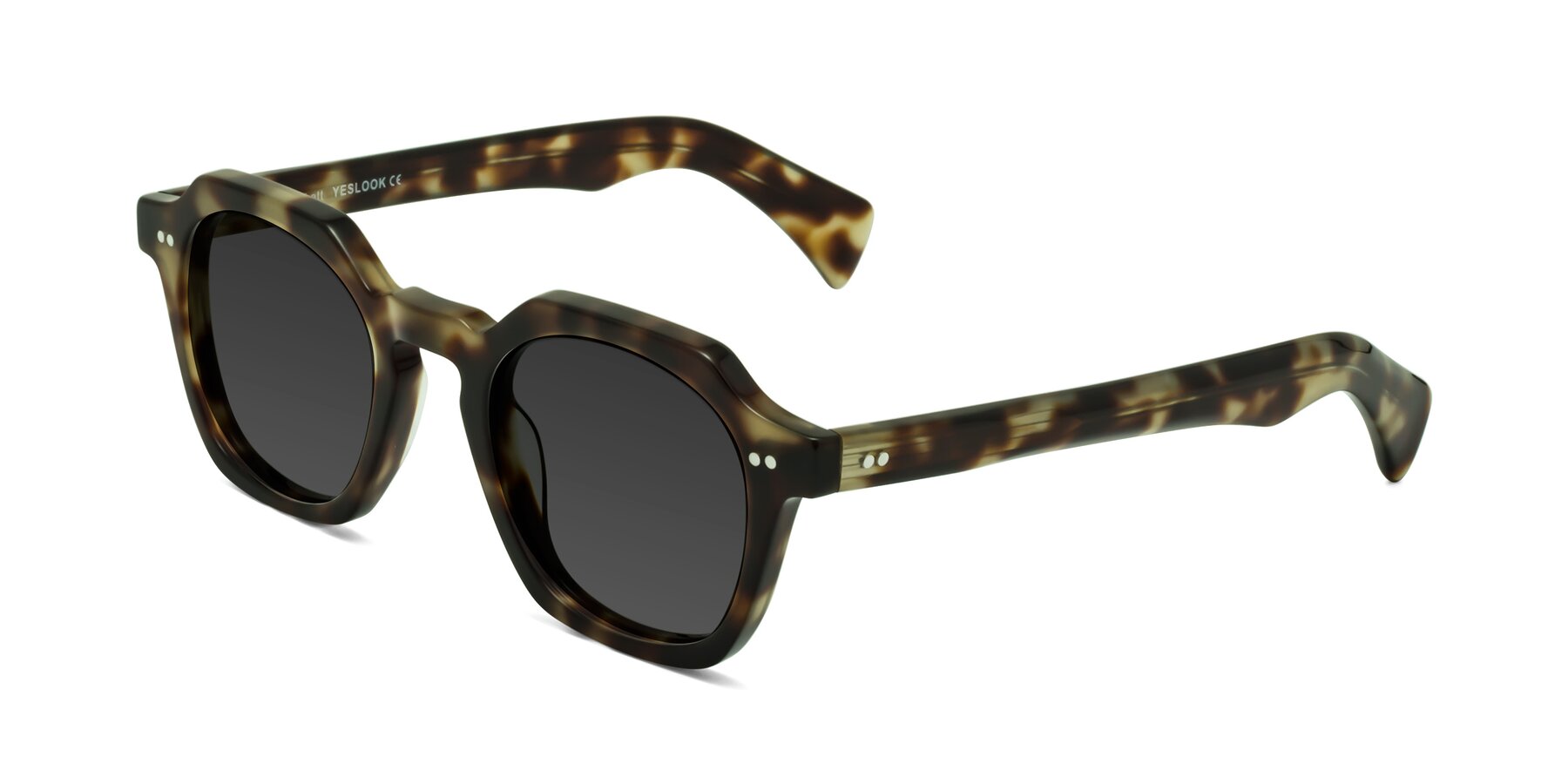Angle of Beckett in Olive Tortoise with Gray Tinted Lenses
