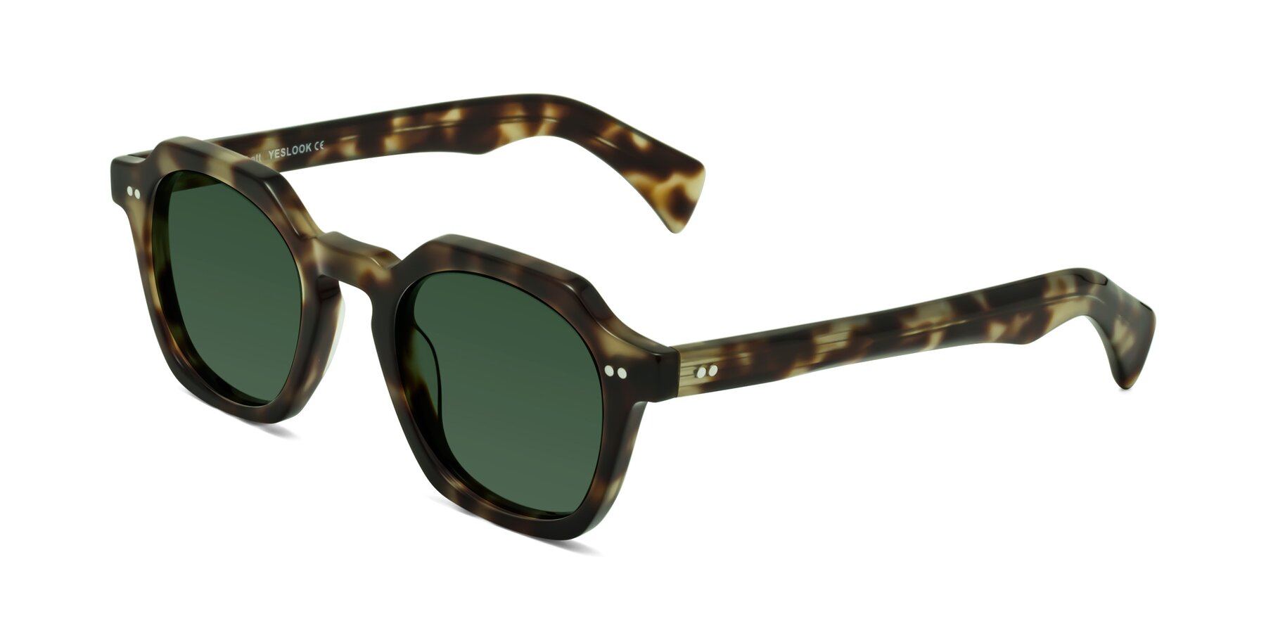 Angle of Beckett in Olive Tortoise with Green Tinted Lenses