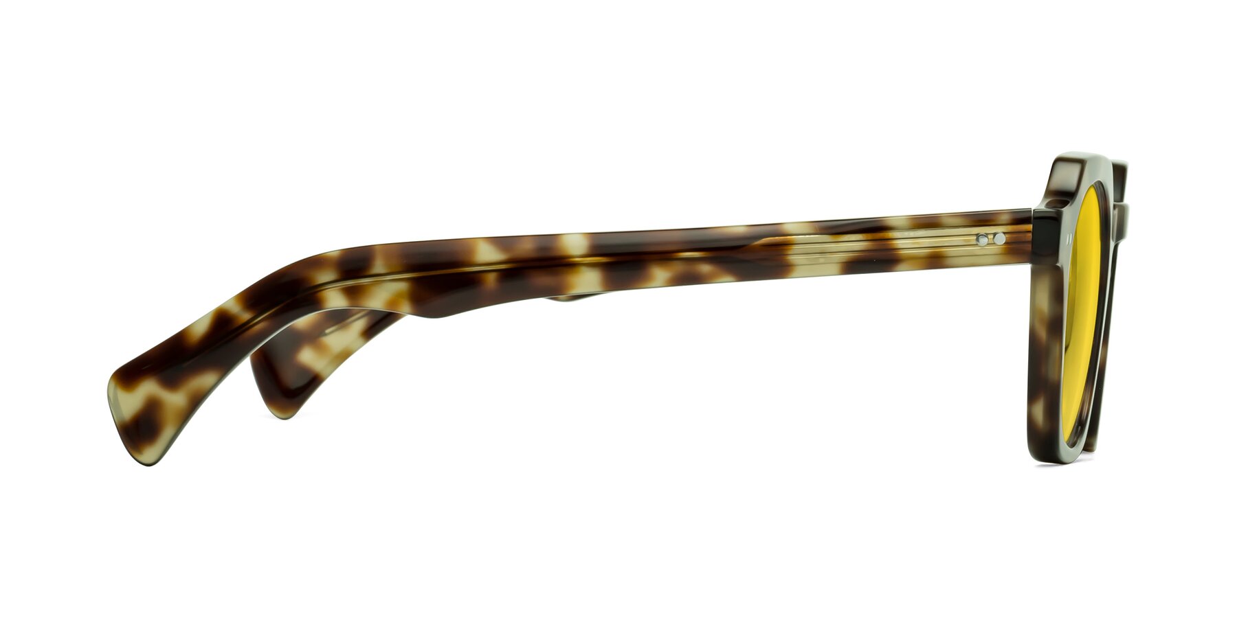 Side of Beckett in Olive Tortoise with Yellow Tinted Lenses