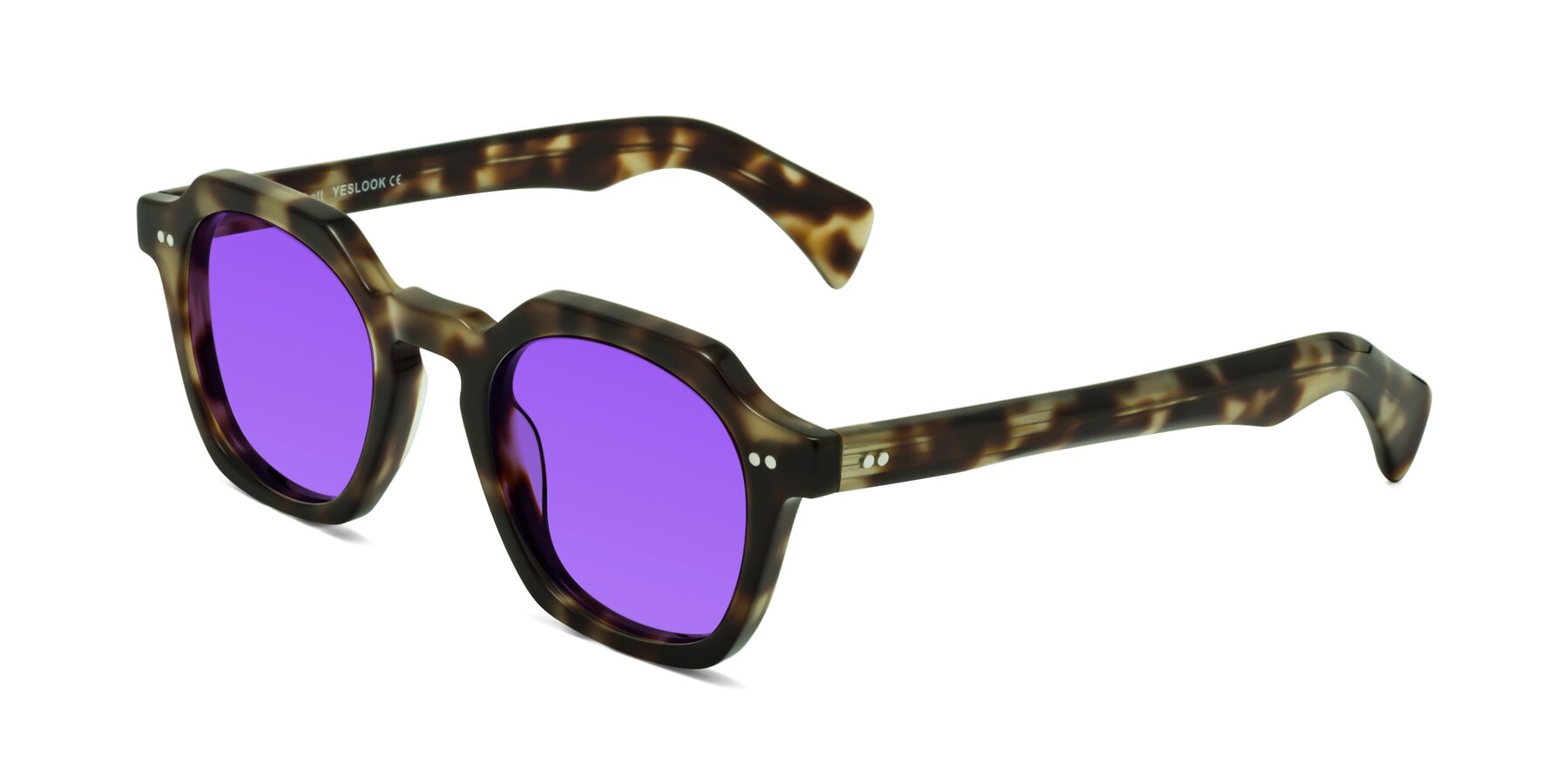 Angle of Beckett in Olive Tortoise with Purple Tinted Lenses