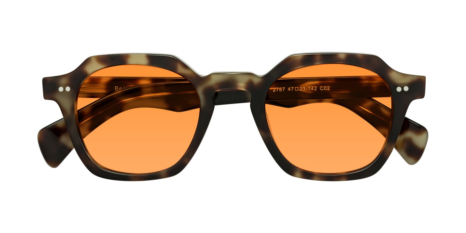 Folded Front of Beckett in Olive Tortoise with Orange Tinted Lenses