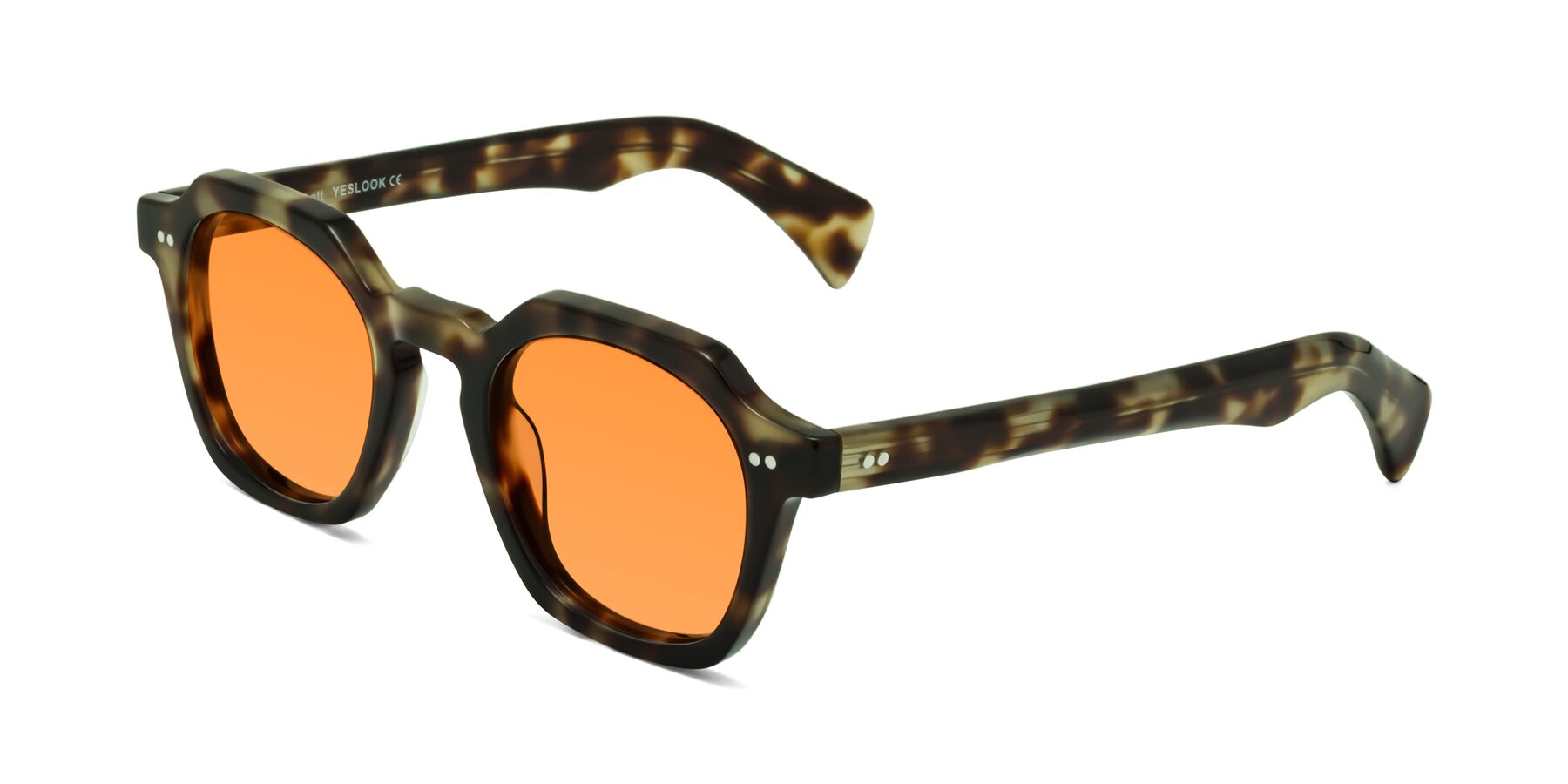 Angle of Beckett in Olive Tortoise with Orange Tinted Lenses