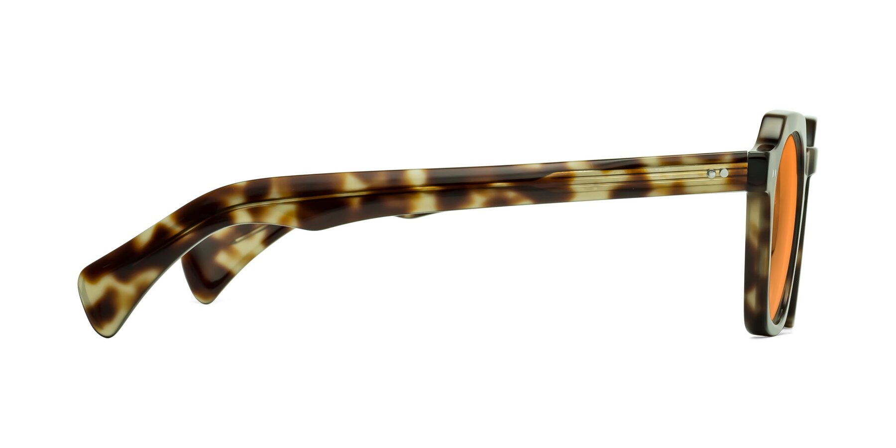 Side of Beckett in Olive Tortoise with Orange Tinted Lenses