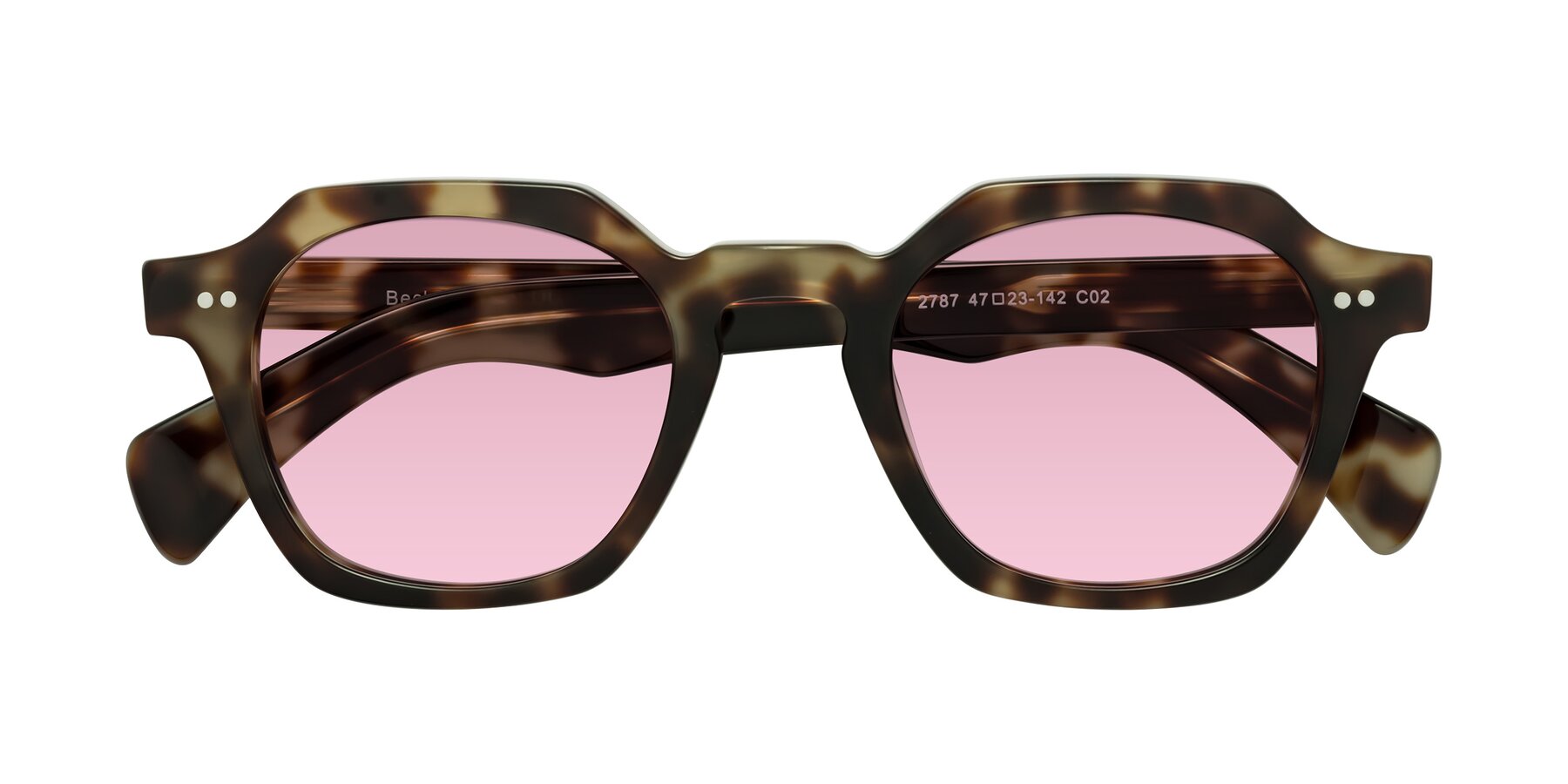 Folded Front of Beckett in Olive Tortoise with Light Wine Tinted Lenses