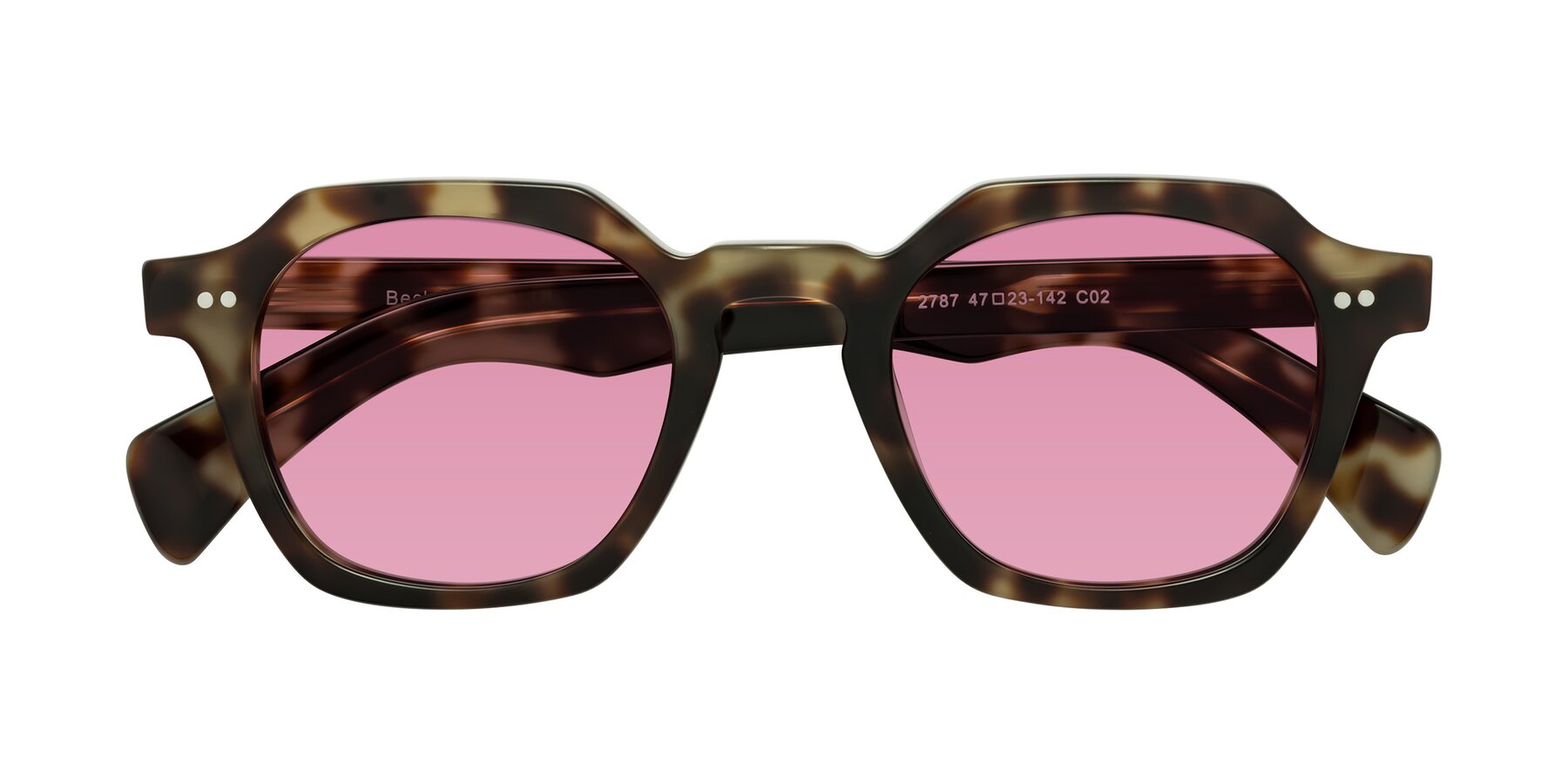 Folded Front of Beckett in Olive Tortoise with Medium Wine Tinted Lenses