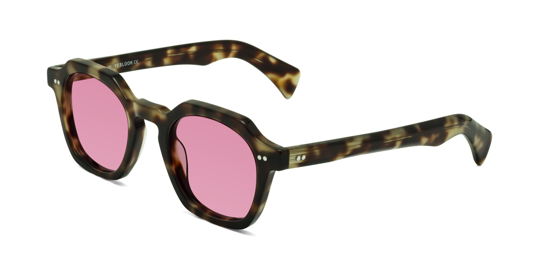 Angle of Beckett in Olive Tortoise with Medium Wine Tinted Lenses