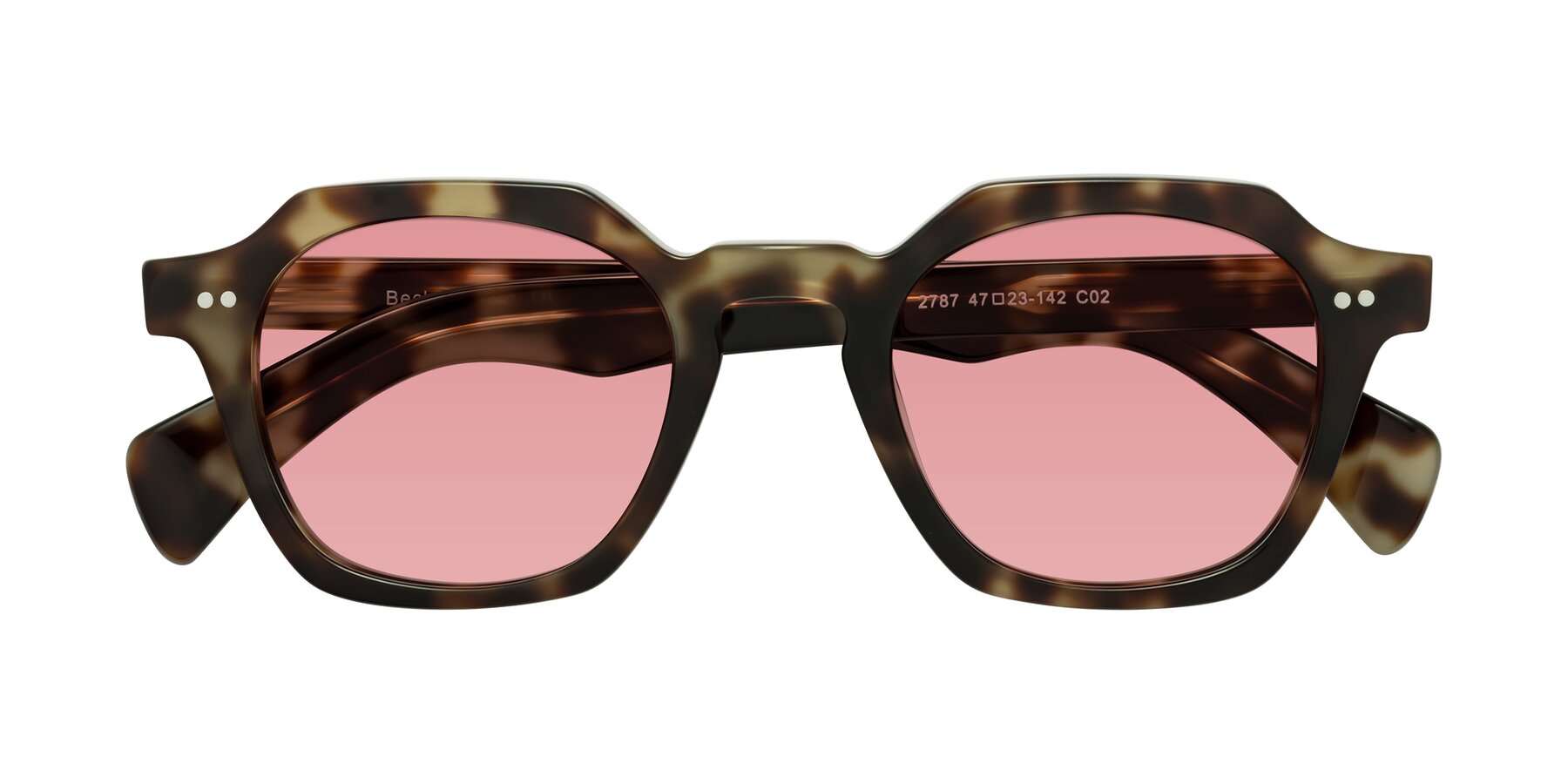 Folded Front of Beckett in Olive Tortoise with Medium Garnet Tinted Lenses