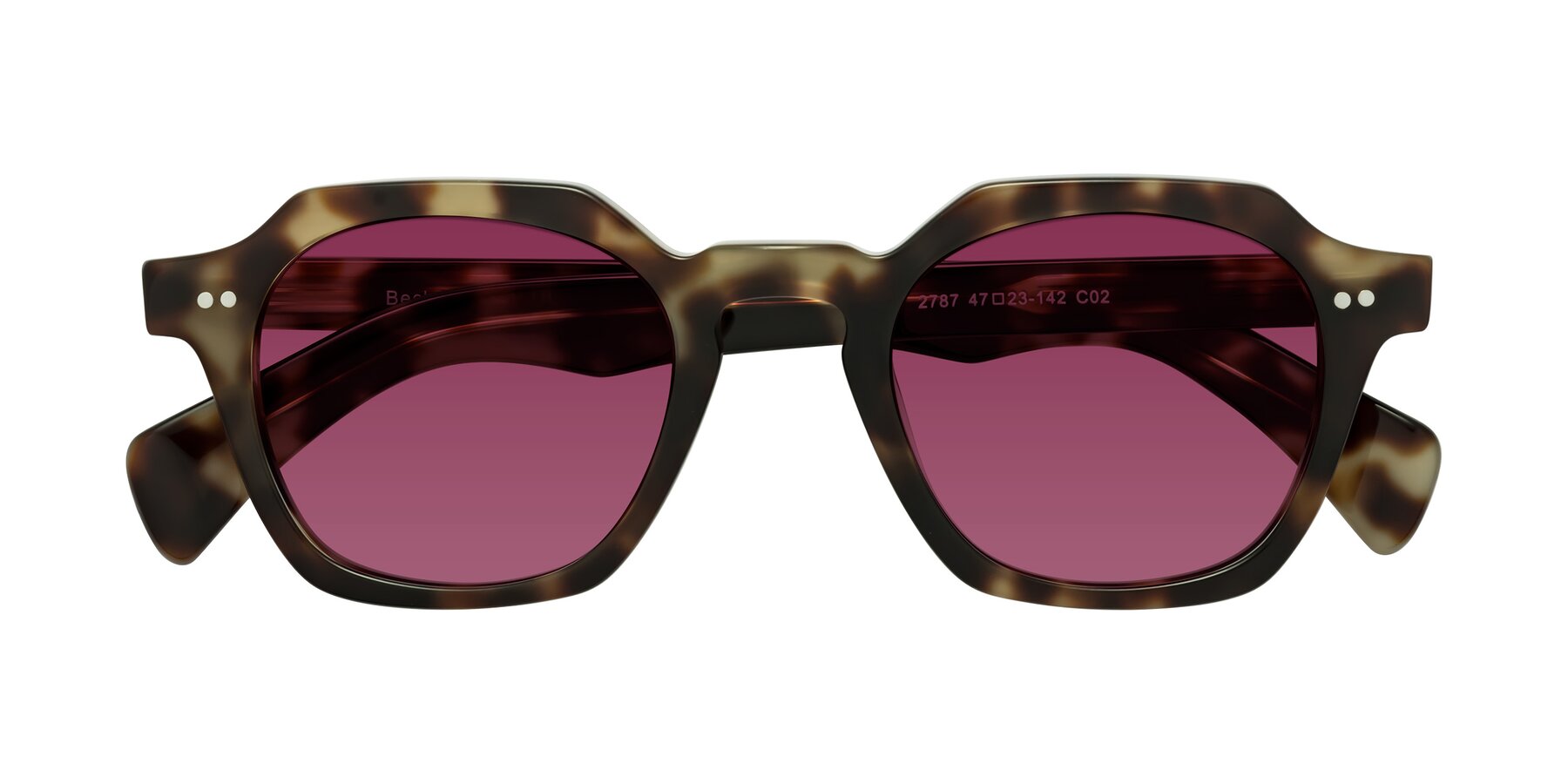 Folded Front of Beckett in Olive Tortoise with Wine Tinted Lenses