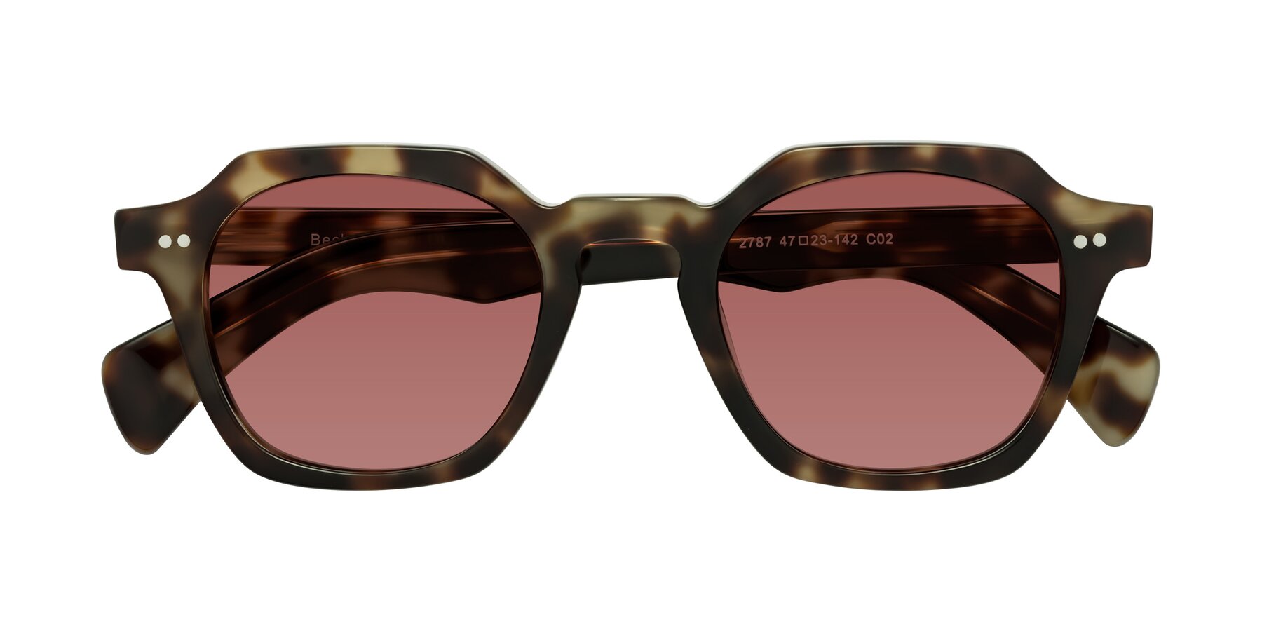 Folded Front of Beckett in Olive Tortoise with Garnet Tinted Lenses