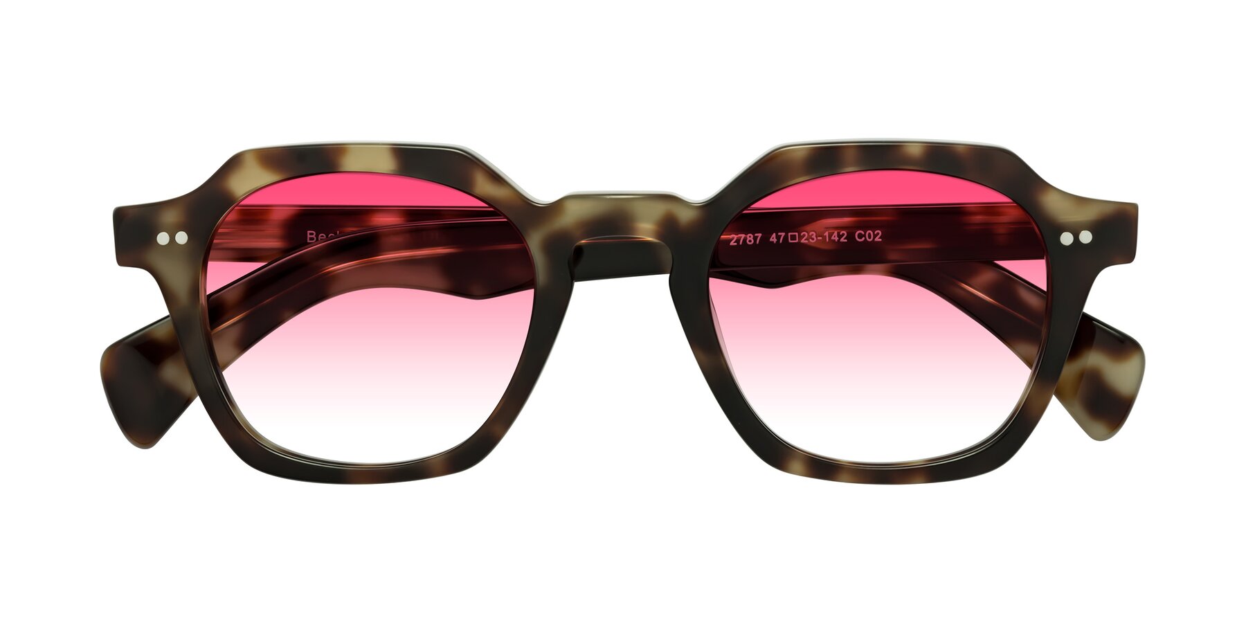 Folded Front of Beckett in Olive Tortoise with Pink Gradient Lenses