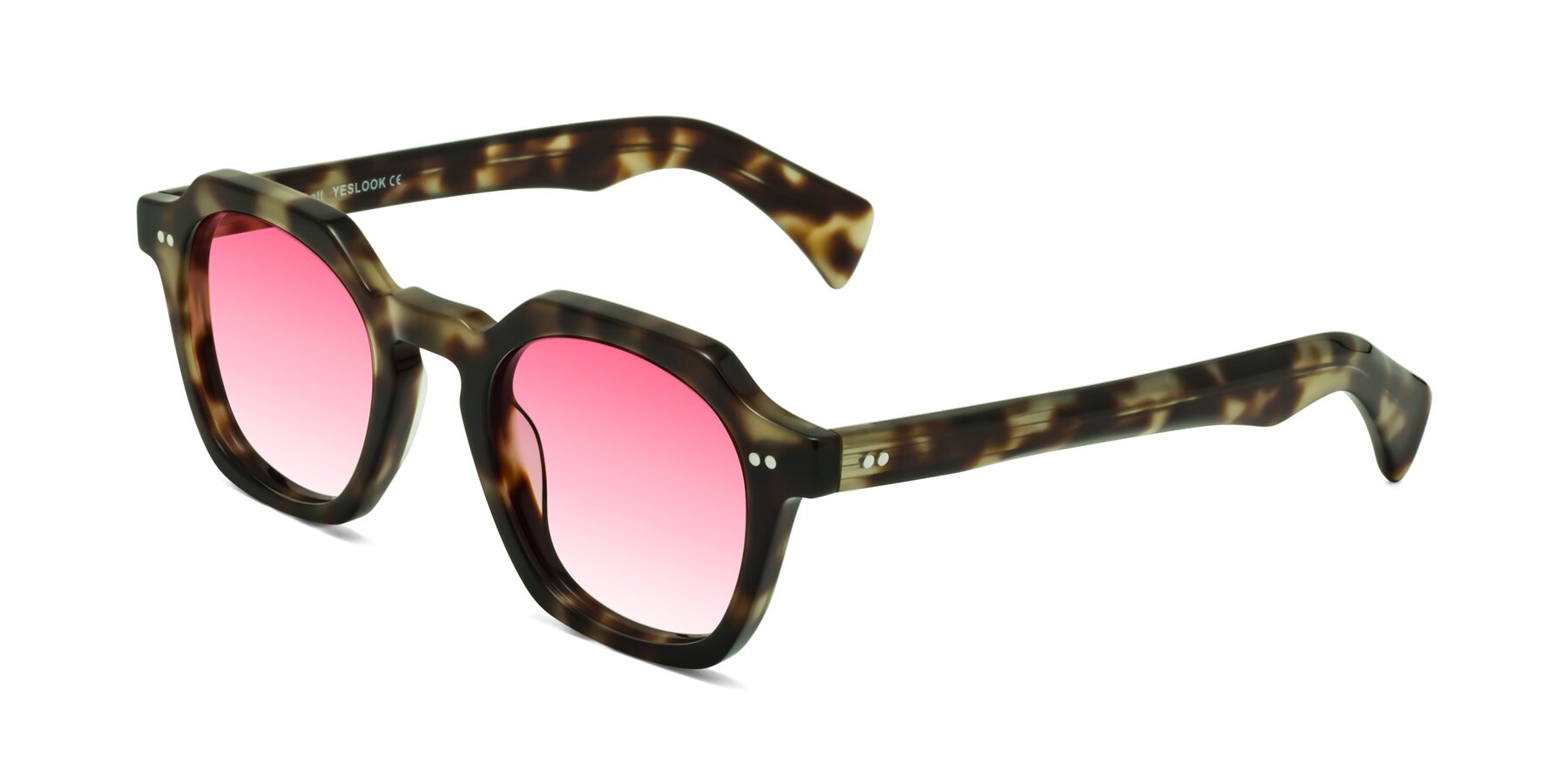 Angle of Beckett in Olive Tortoise with Pink Gradient Lenses