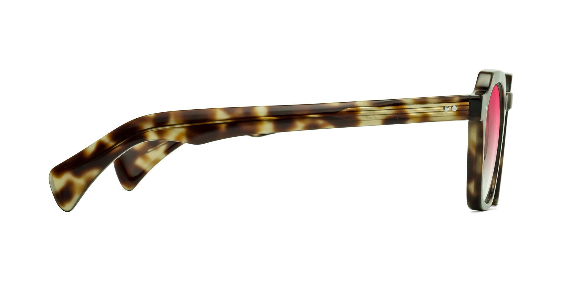 Side of Beckett in Olive Tortoise with Pink Gradient Lenses
