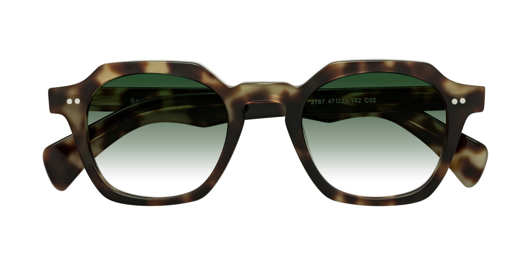Folded Front of Beckett in Olive Tortoise with Green Gradient Lenses