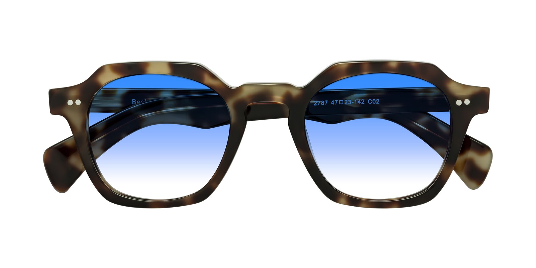 Folded Front of Beckett in Olive Tortoise with Blue Gradient Lenses