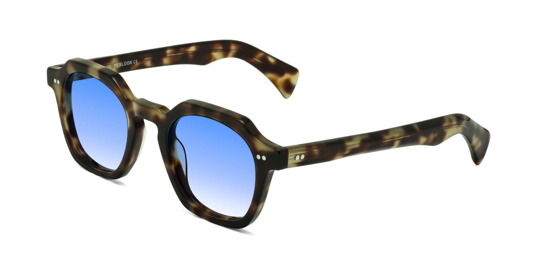 Angle of Beckett in Olive Tortoise with Blue Gradient Lenses