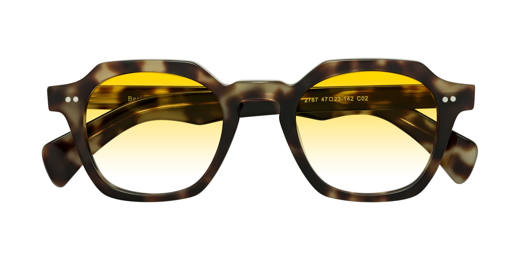 Folded Front of Beckett in Olive Tortoise with Yellow Gradient Lenses