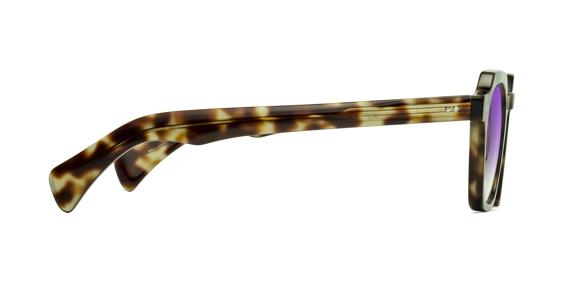 Side of Beckett in Olive Tortoise with Purple Gradient Lenses