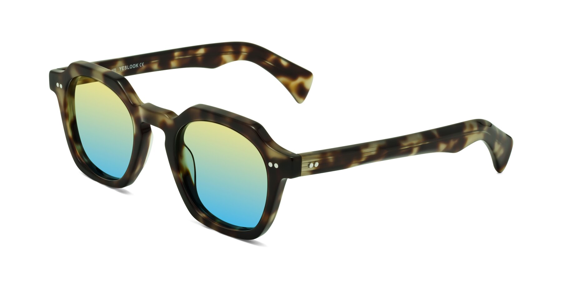 Angle of Beckett in Olive Tortoise with Yellow / Blue Gradient Lenses