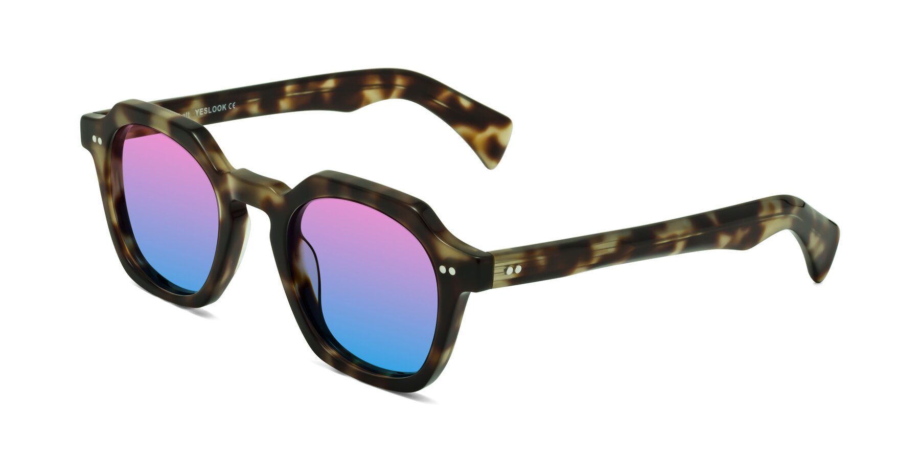 Angle of Beckett in Olive Tortoise with Pink / Blue Gradient Lenses