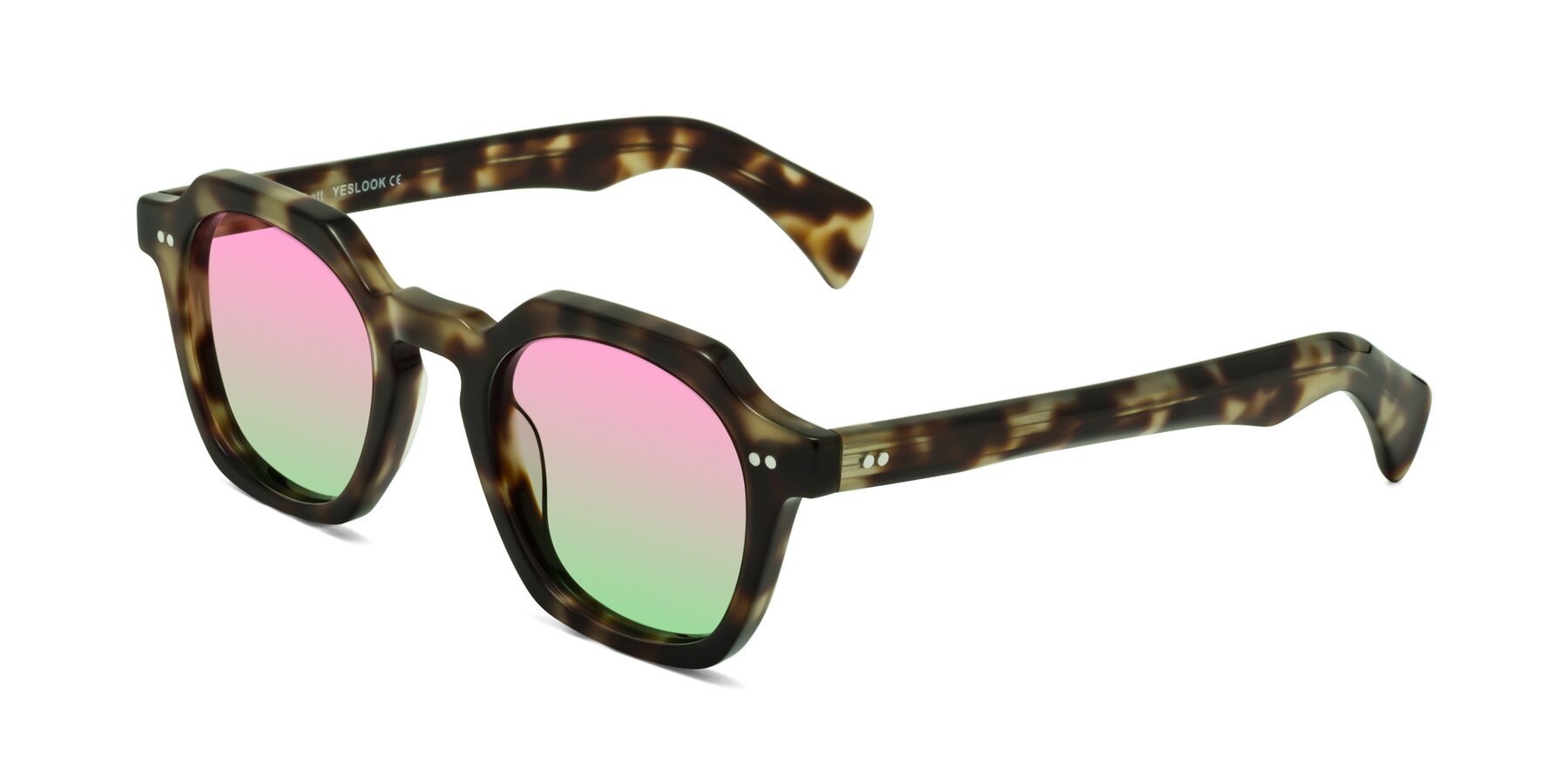 Angle of Beckett in Olive Tortoise with Pink / Green Gradient Lenses
