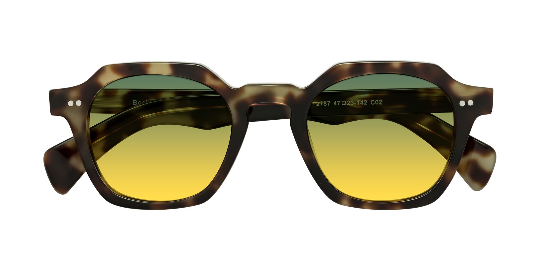 Folded Front of Beckett in Olive Tortoise with Green / Yellow Gradient Lenses
