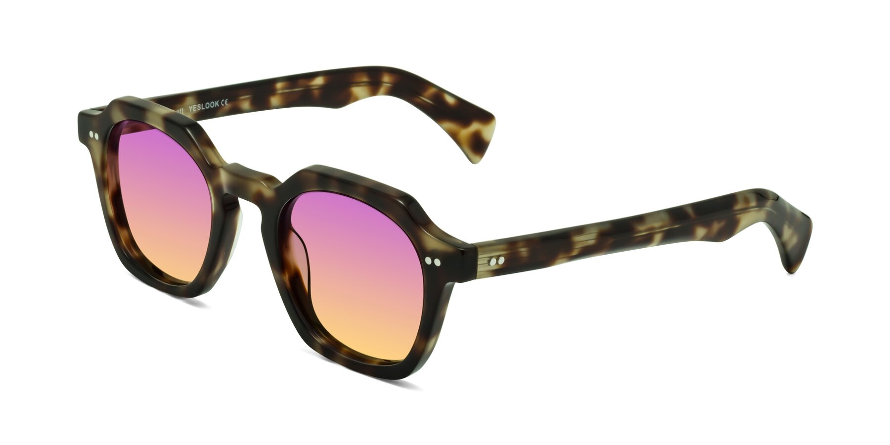 Angle of Beckett in Olive Tortoise with Purple / Yellow Gradient Lenses