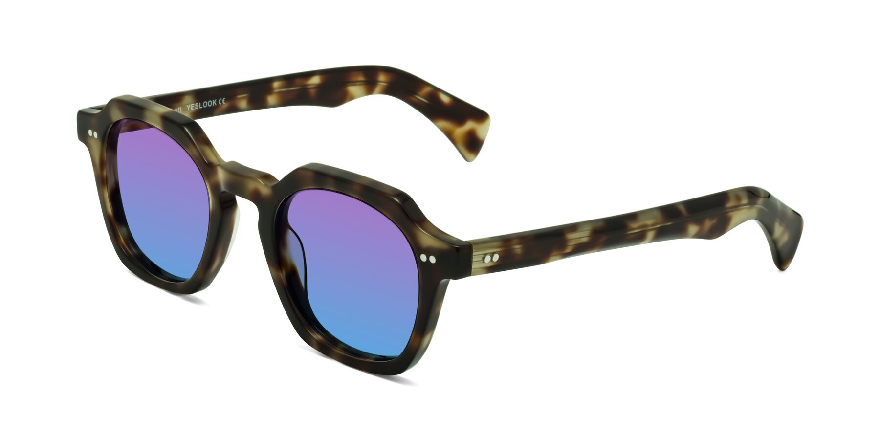 Angle of Beckett in Olive Tortoise with Purple / Blue Gradient Lenses