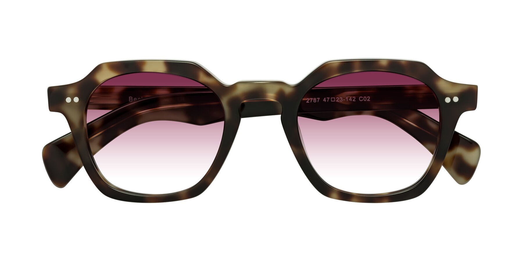 Folded Front of Beckett in Olive Tortoise with Wine Gradient Lenses