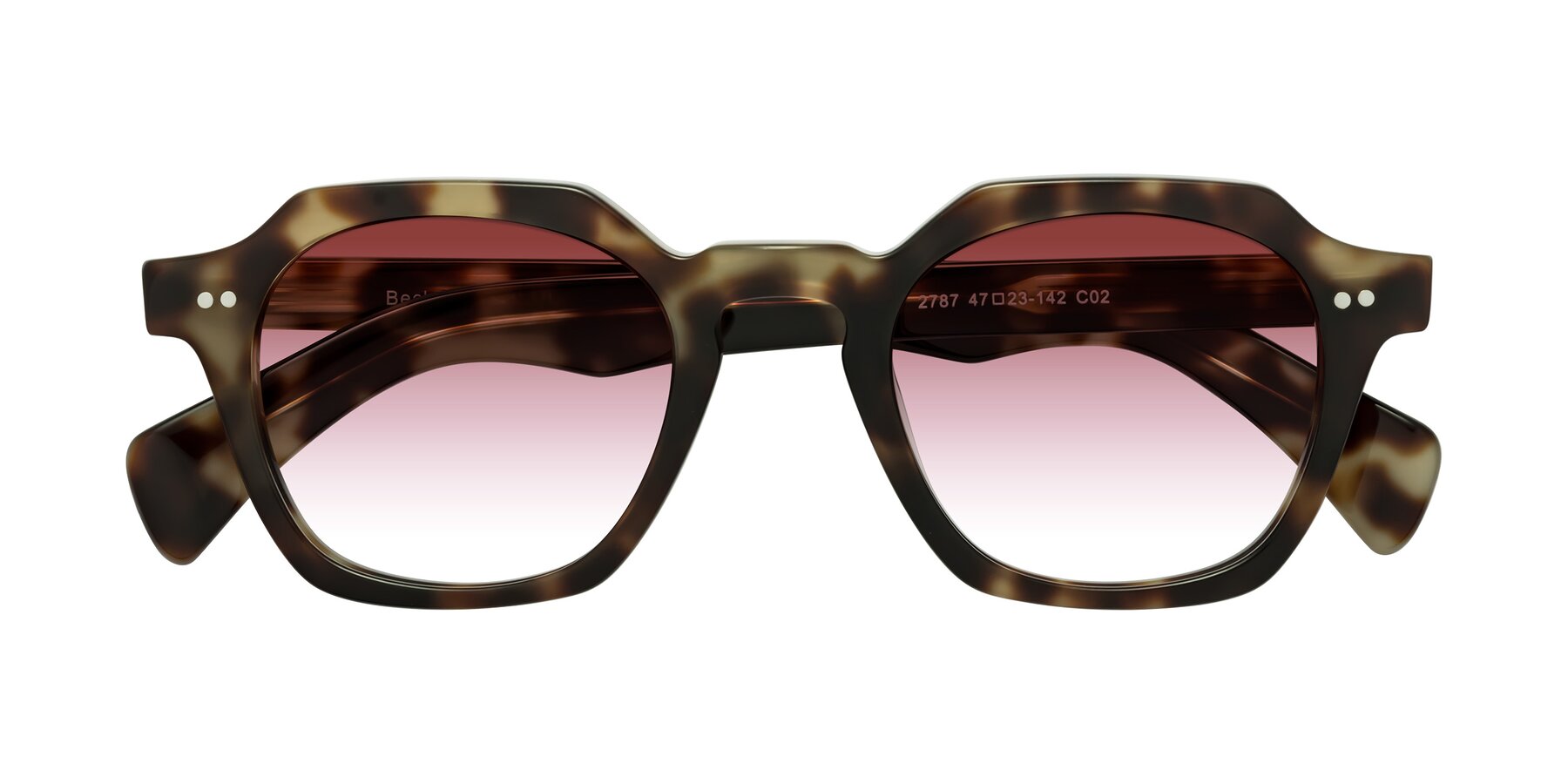 Folded Front of Beckett in Olive Tortoise with Garnet Gradient Lenses