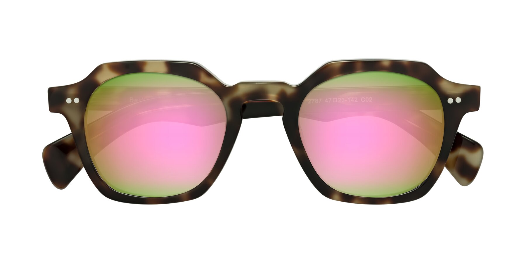 Folded Front of Beckett in Olive Tortoise with Pink Mirrored Lenses