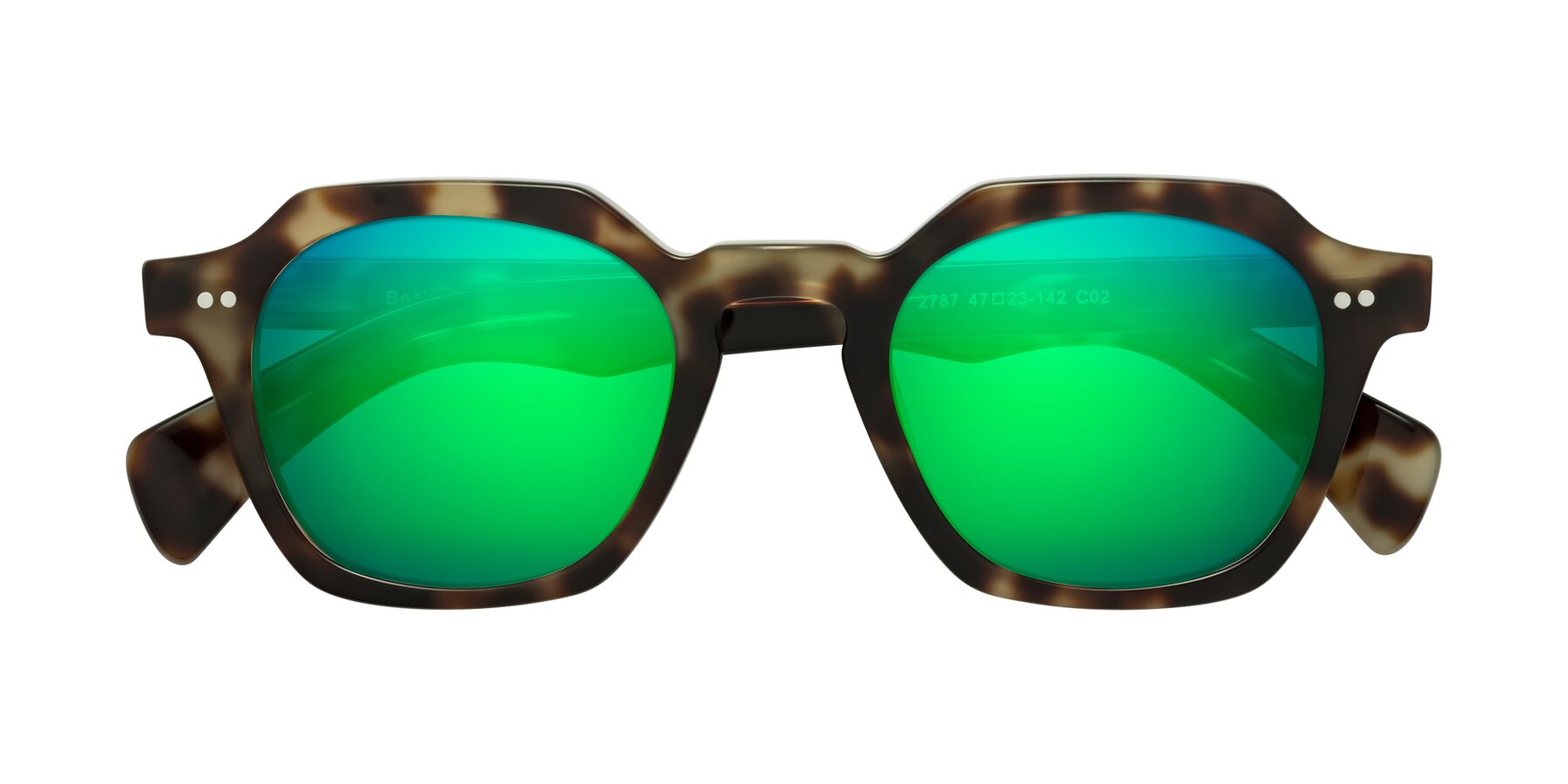 Folded Front of Beckett in Olive Tortoise with Green Mirrored Lenses