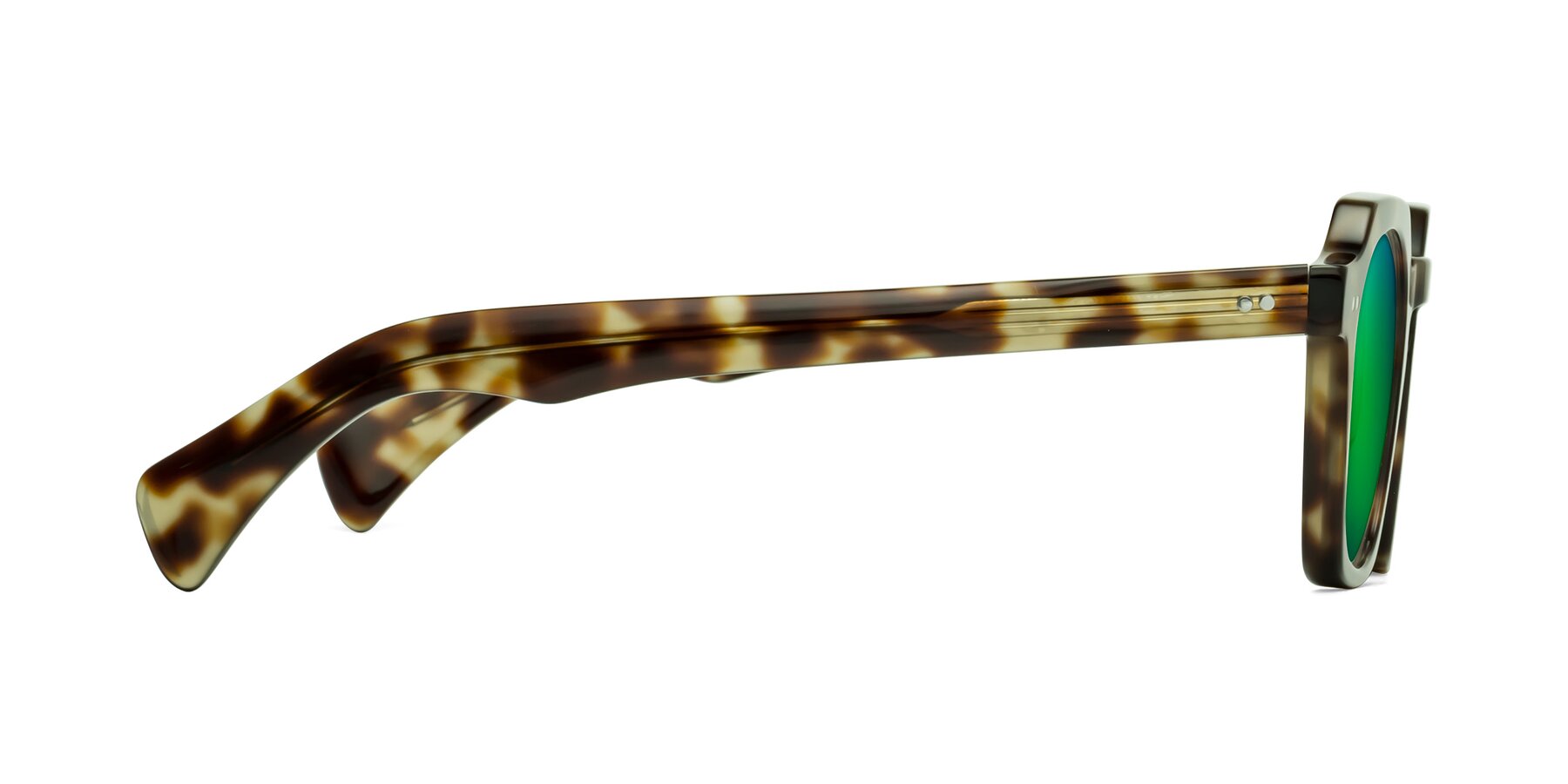 Side of Beckett in Olive Tortoise with Green Mirrored Lenses