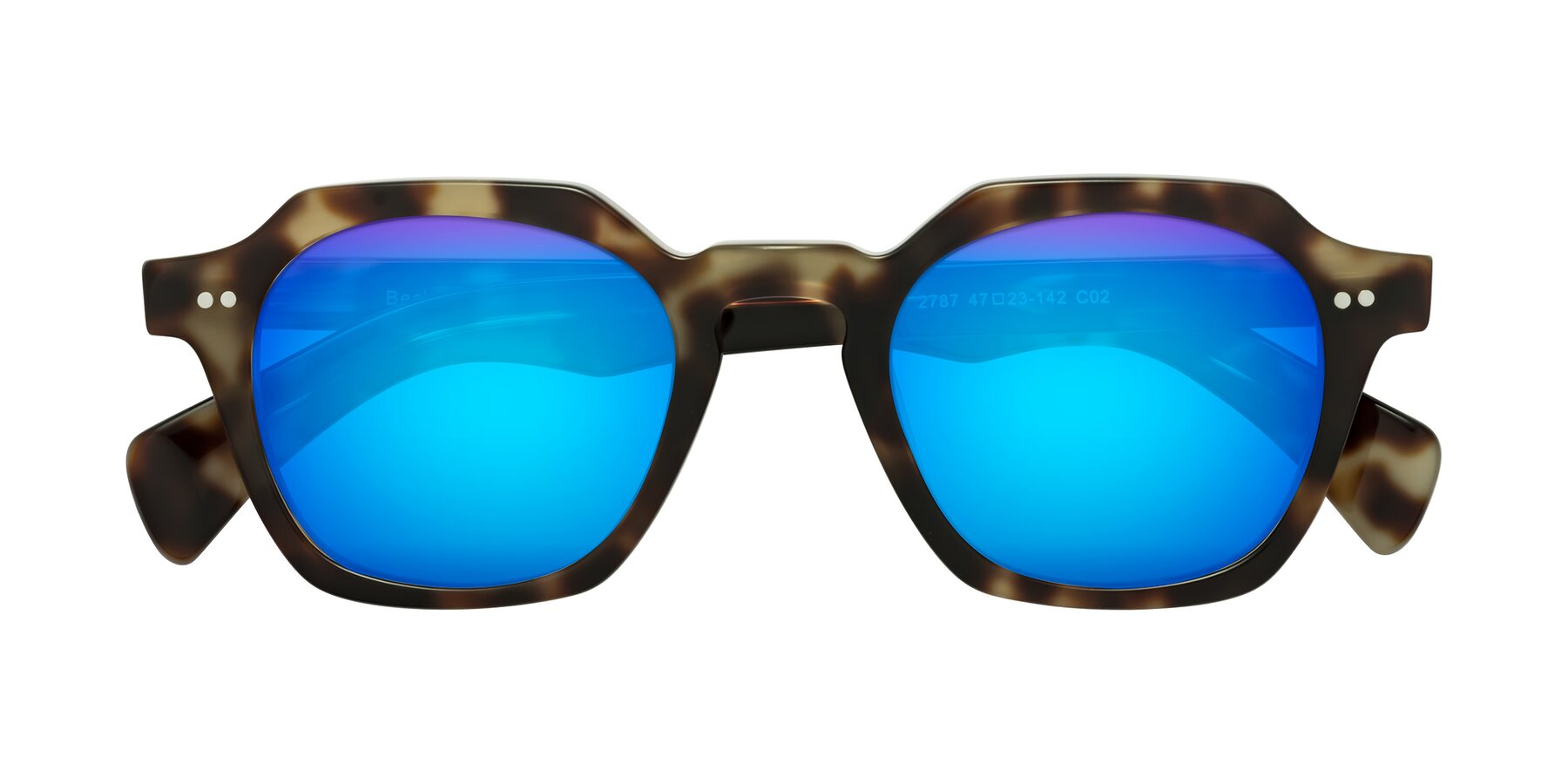Folded Front of Beckett in Olive Tortoise with Blue Mirrored Lenses